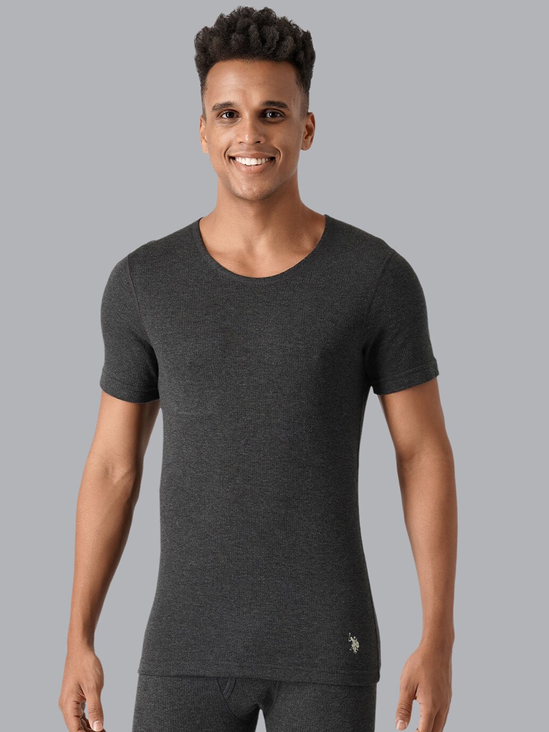 

U.S. Polo Assn. Men Grey Solid Thermal Tops