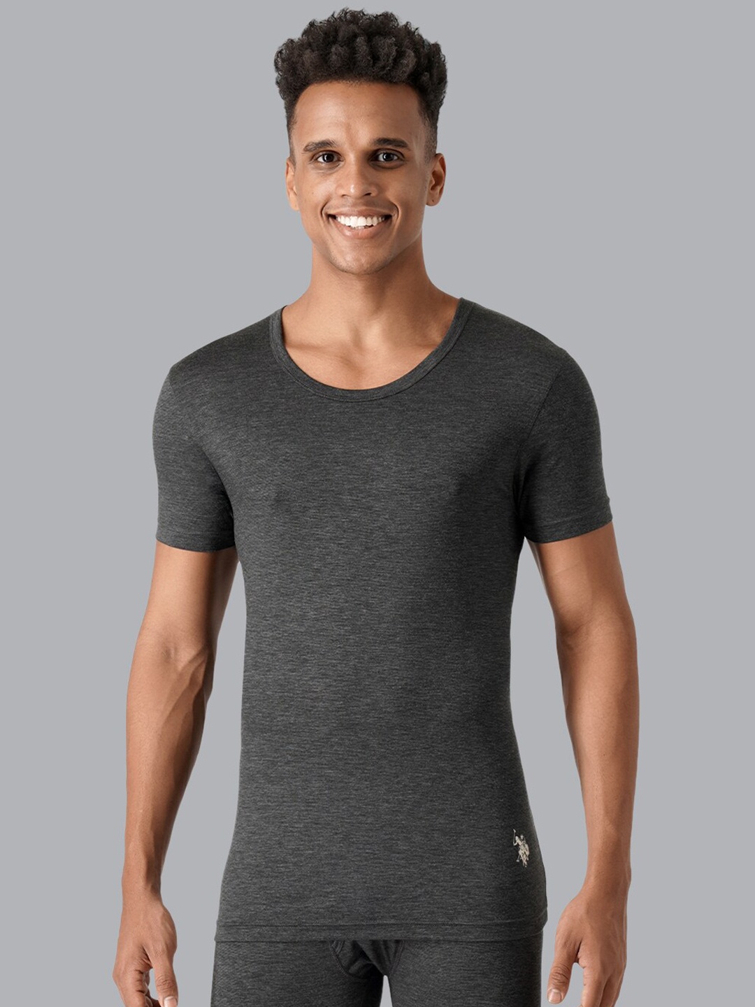 

U.S. Polo Assn. Men Grey Solid Thermal Tops