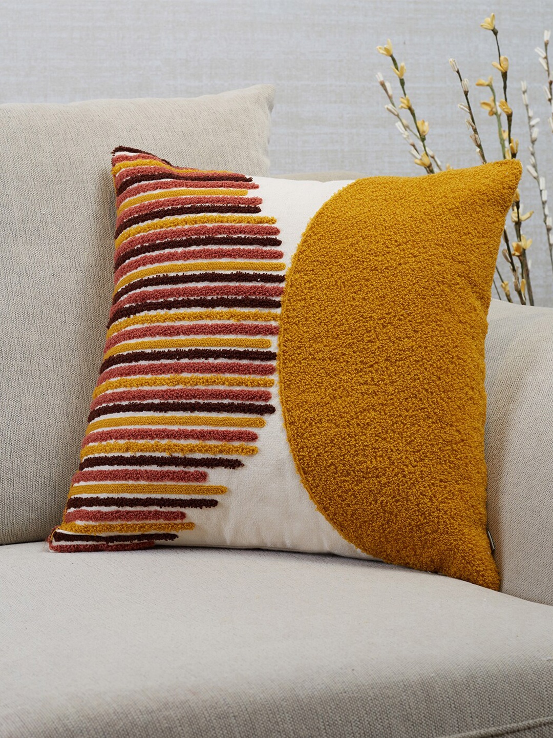 

HomeTown Mustard & Black Striped Square Cushion Cover