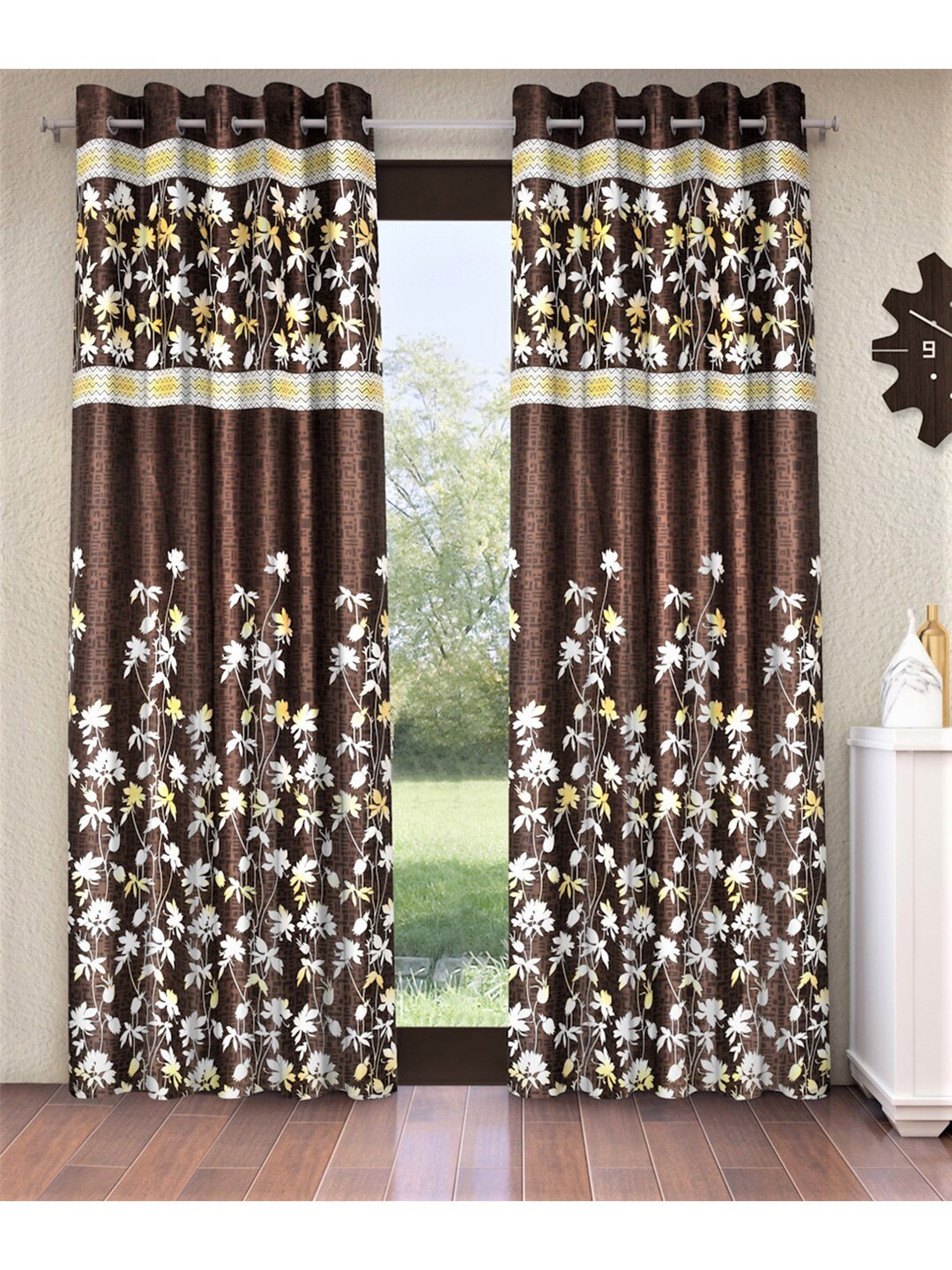

Home Sizzler Brown & White Set of 2 Floral Door Curtain
