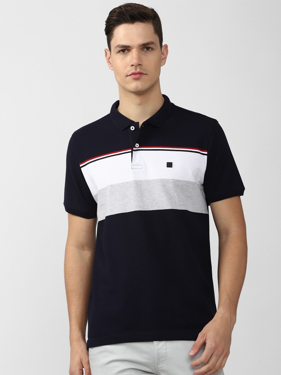 

Van Heusen Sport Men Navy Blue Colourblocked Polo Collar T-shirt
