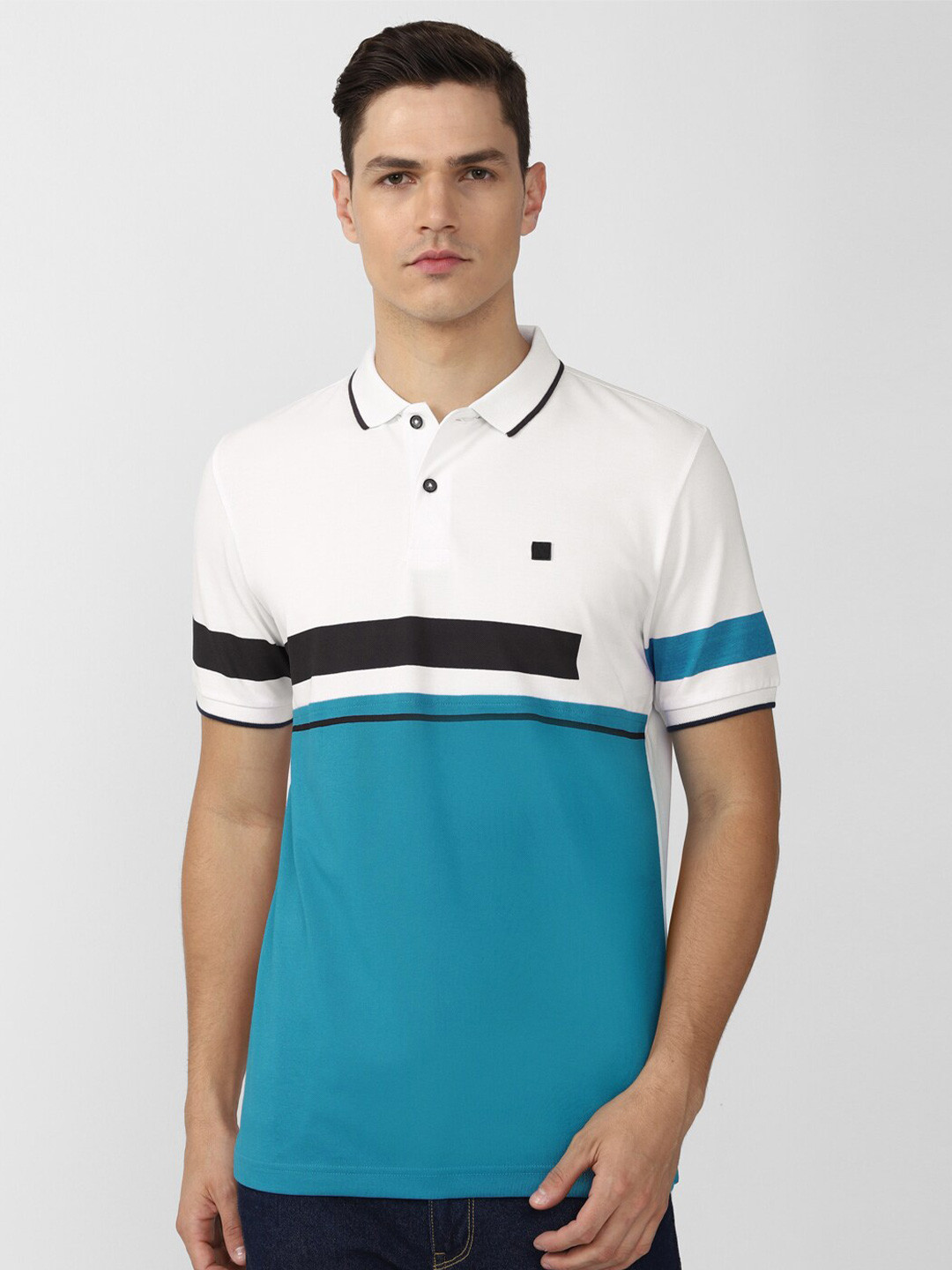 

Van Heusen Sport Men White Colourblocked Polo Collar T-shirt