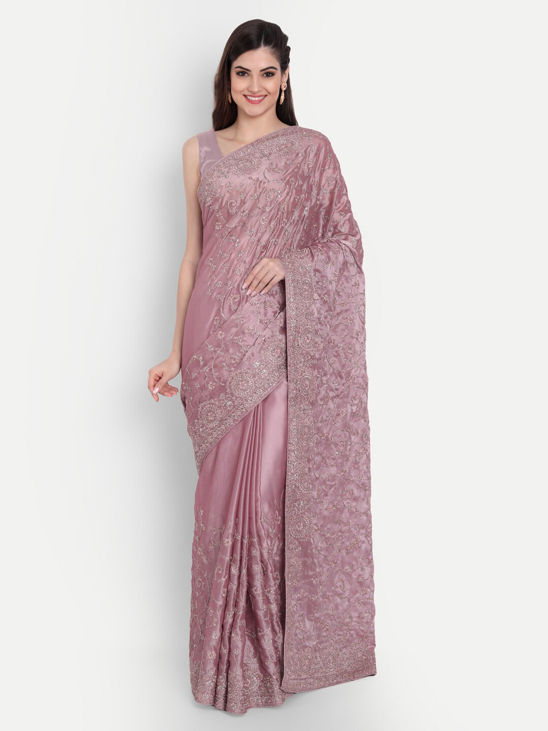 

kasee Lavender Floral Embroidered Art Silk Saree