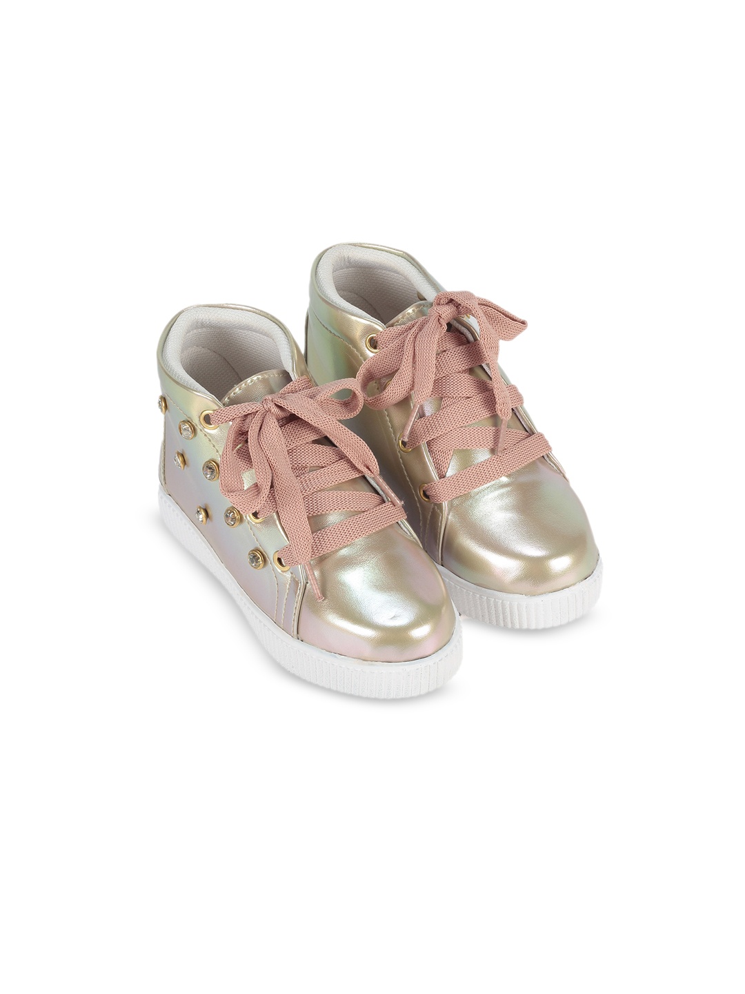 

Lil Lollipop Girls Gold-Toned Woven Design Sneakers