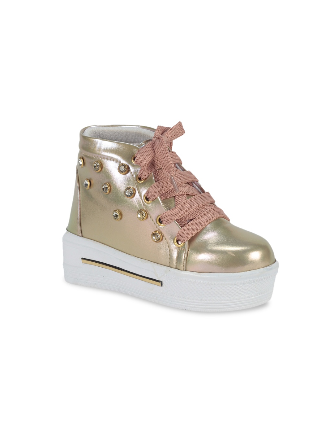 

Lil Lollipop Girls Gold-Toned Woven Design Sneakers