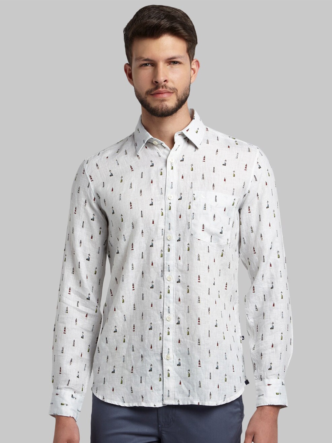 

Parx Men White Slim Fit Printed Casual Shirt