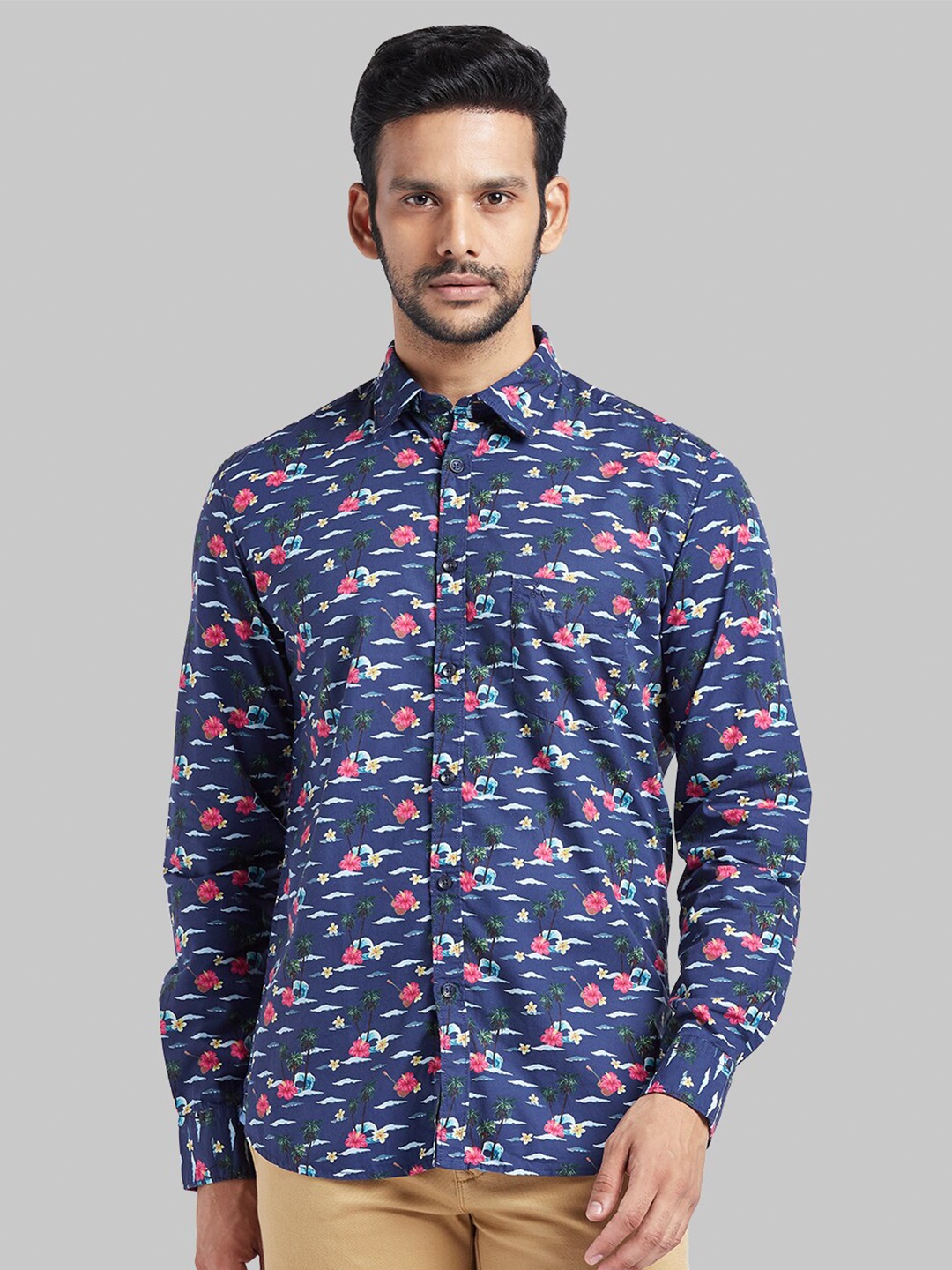 

Parx Men Blue Slim Fit Floral Printed Casual Shirt