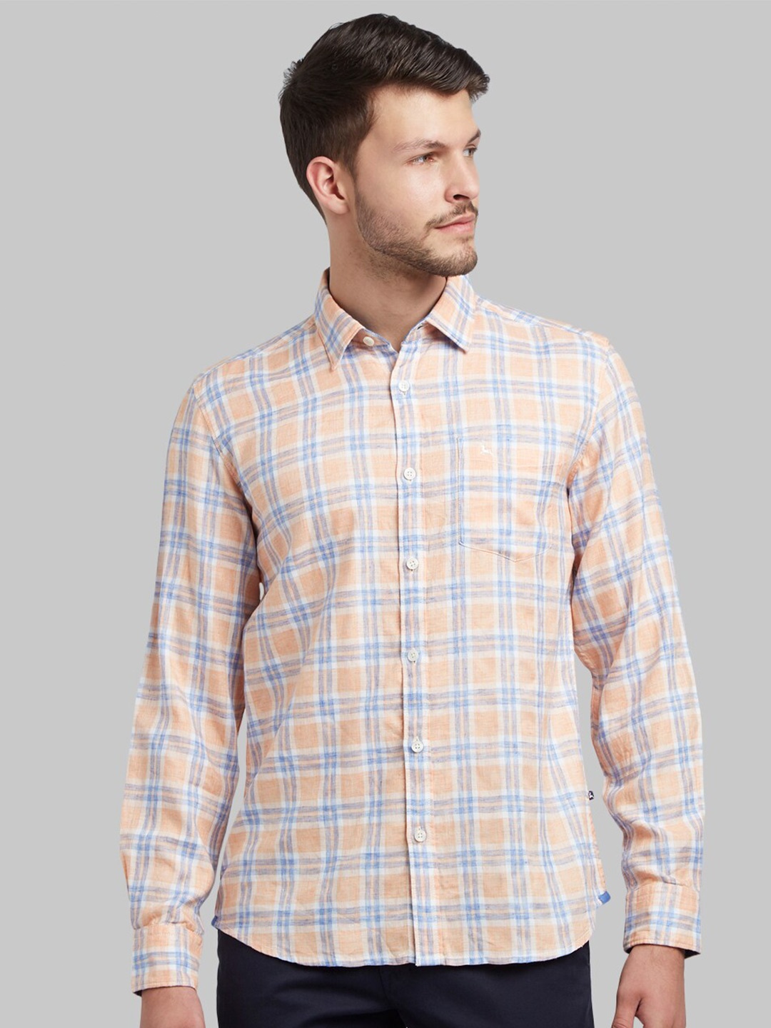 

Parx Men Peach-Coloured Slim Fit Checked Casual Shirt