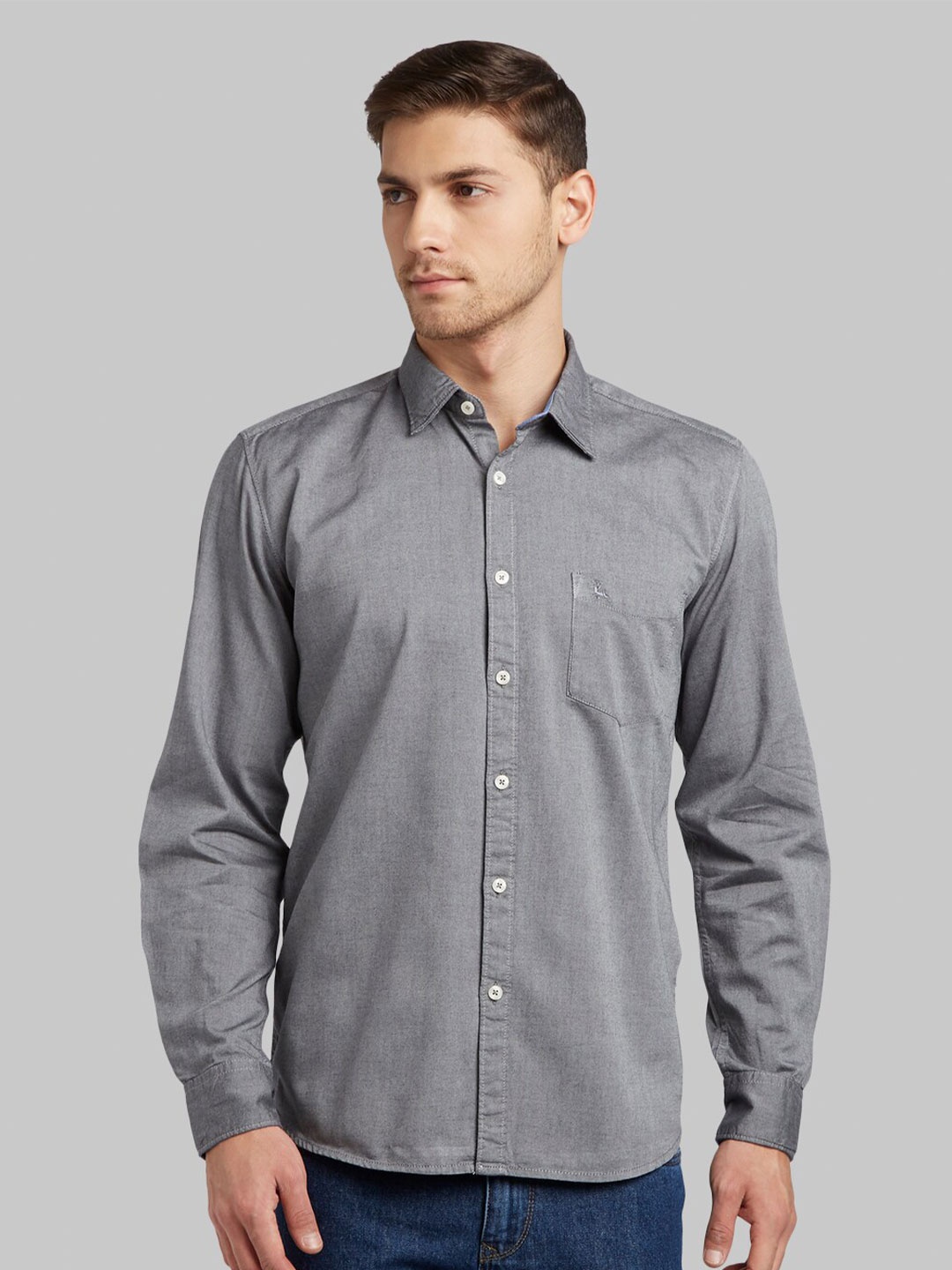 

Parx Men Grey Slim Fit Casual Cotton Shirt