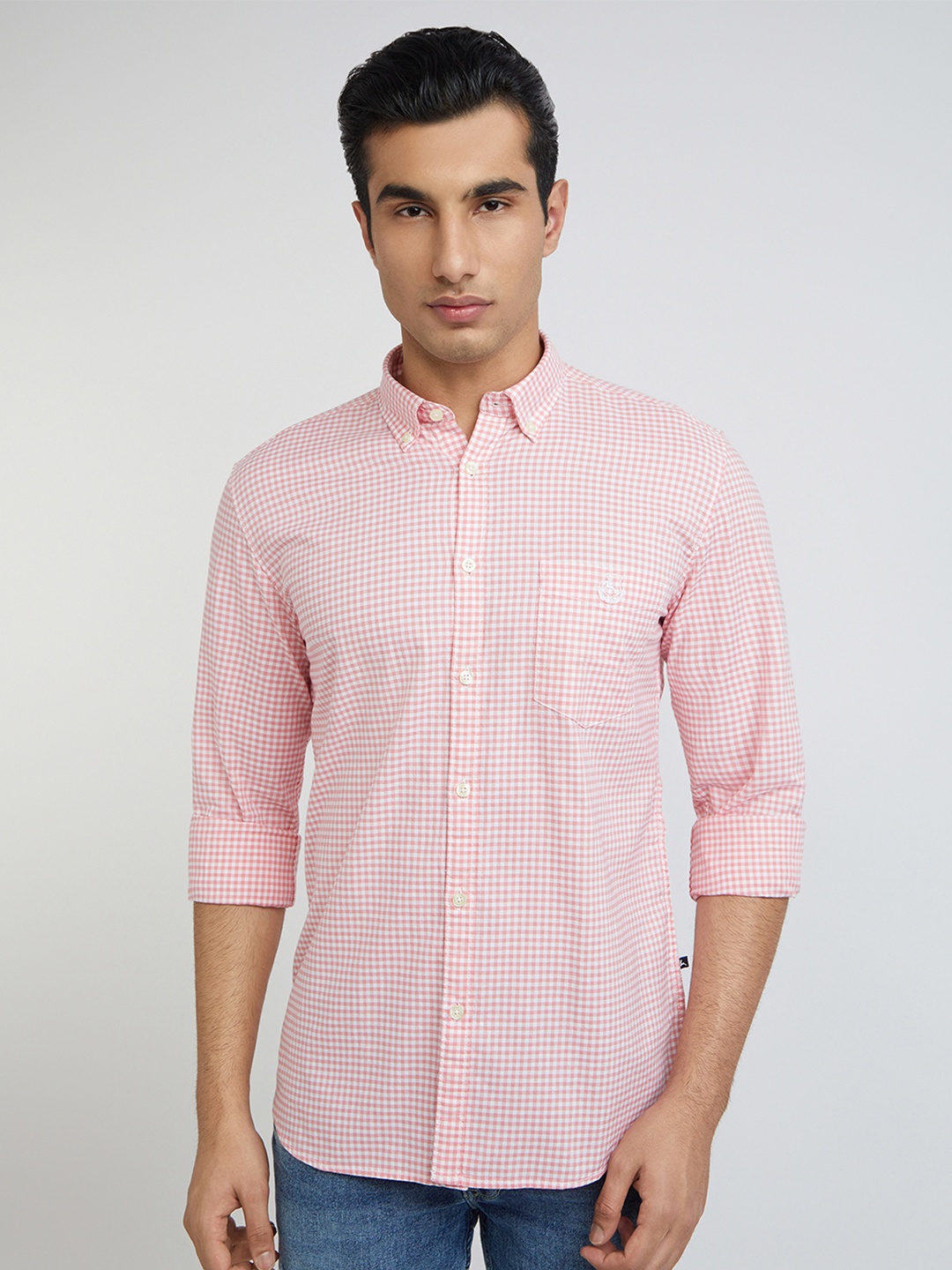 

Parx Men Pink Slim Fit Micro Checks Cotton Casual Shirt