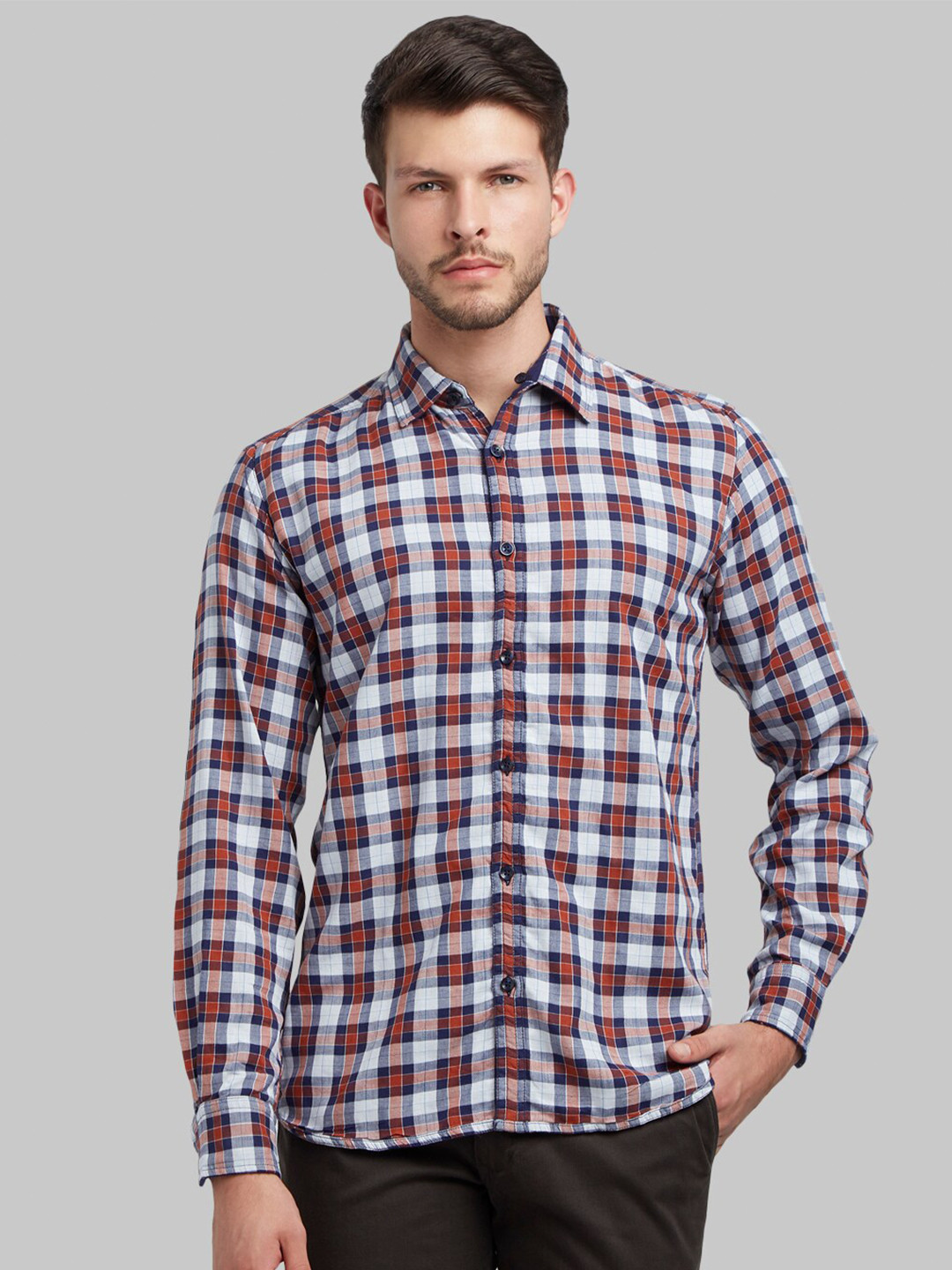 

Parx Men Blue Slim Fit Checked Casual Shirt