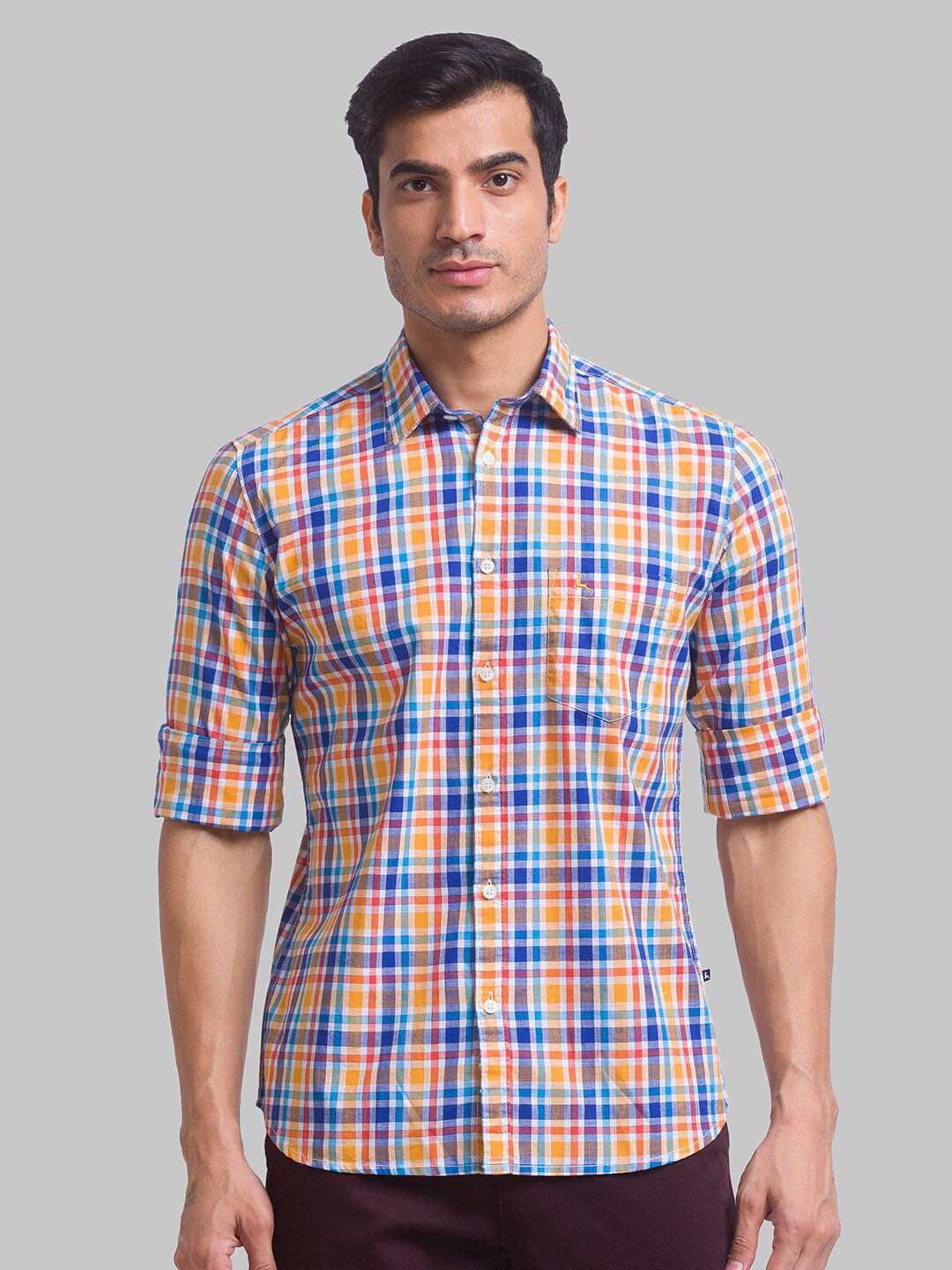 

Parx Men Orange Slim Fit Checked Casual Shirt