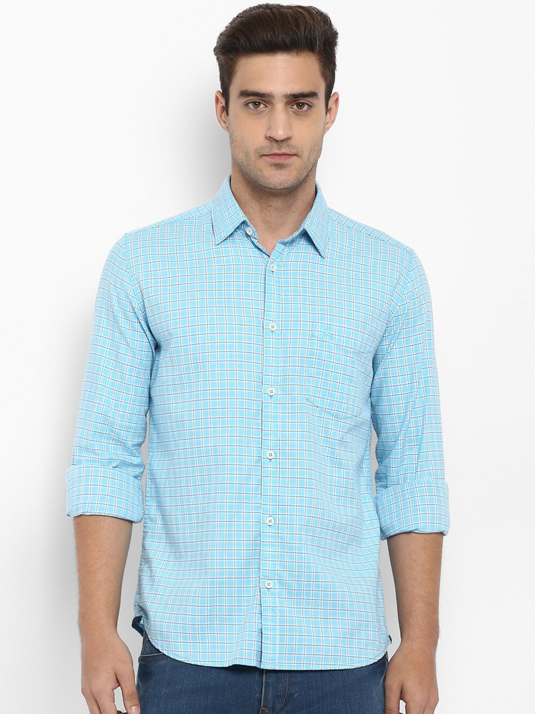 

Parx Men Blue Slim Fit Grid Tattersall Checks Checked Casual Shirt