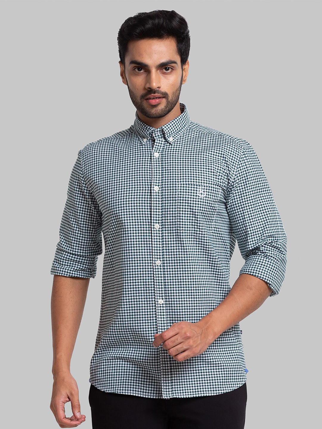 

Parx Men Green Slim Fit Cotton Checked Casual Shirt