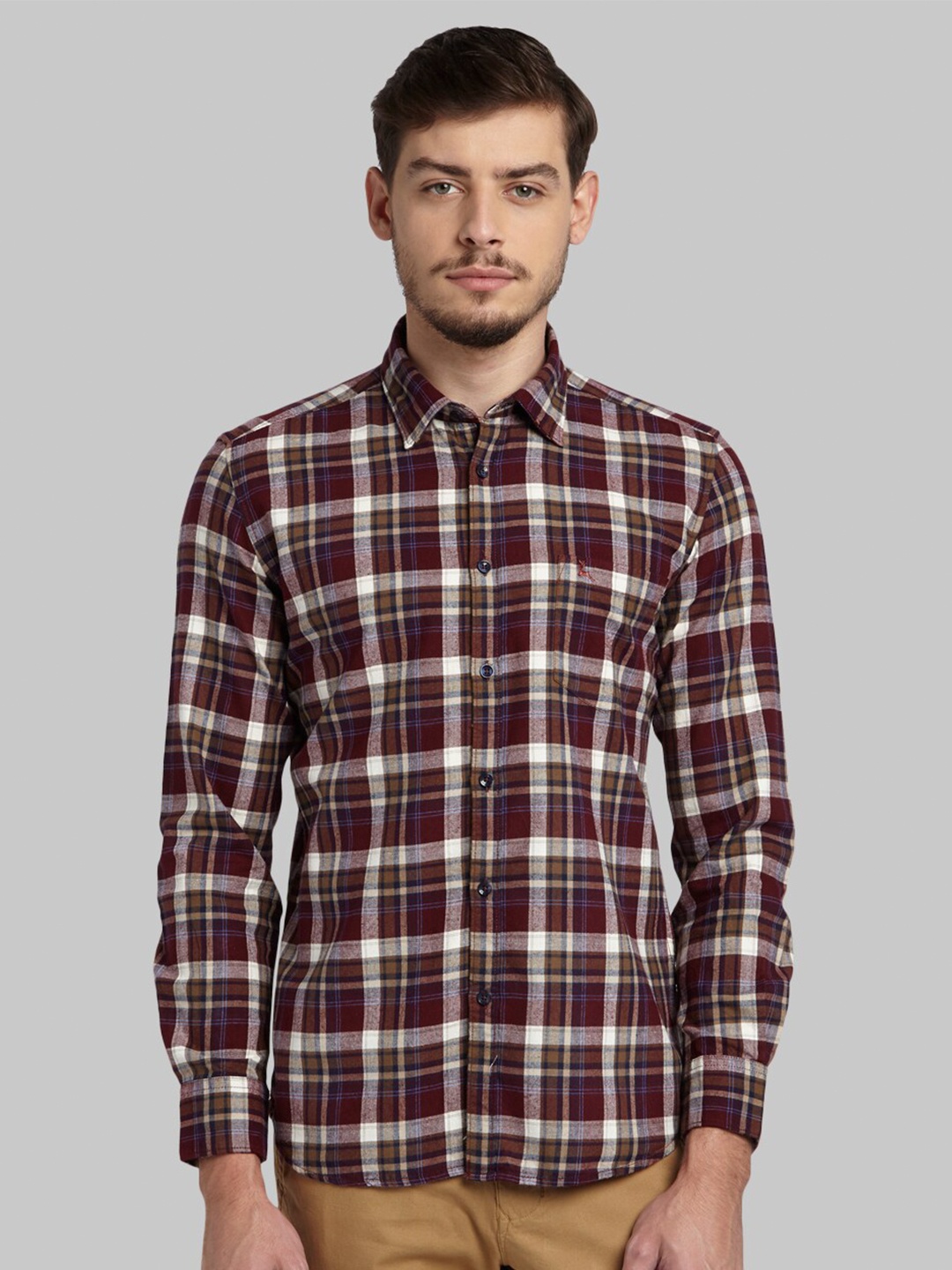 

Parx Men Red Slim Fit Tartan Checks Casual Shirt