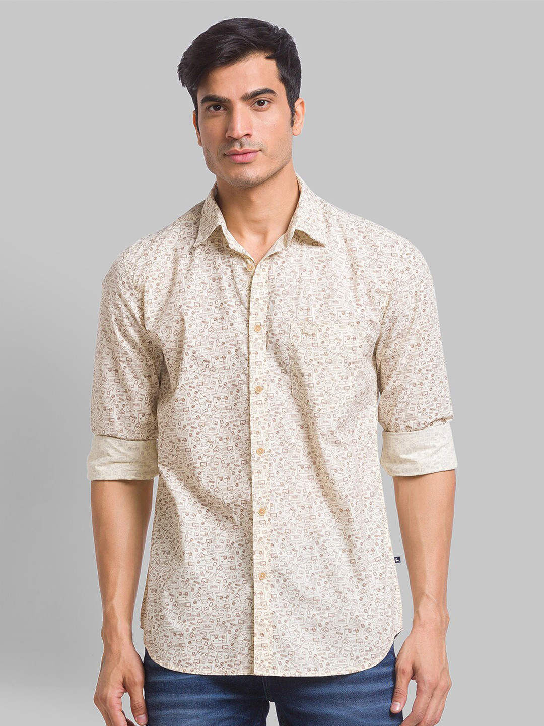 

Parx Men Beige Slim Fit Printed Casual Shirt