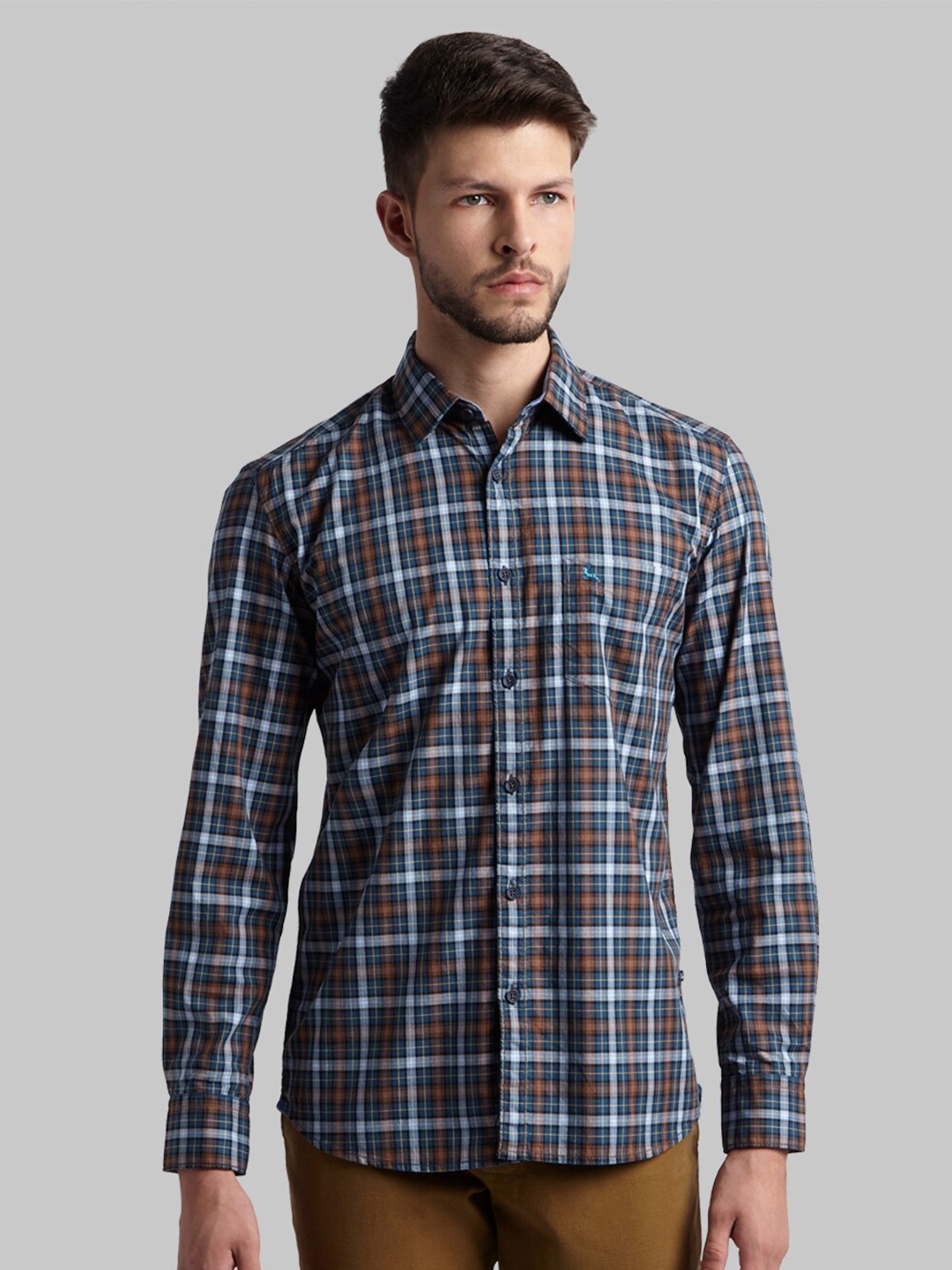 

Parx Men Blue Slim Fit Checked Cotton Casual Shirt