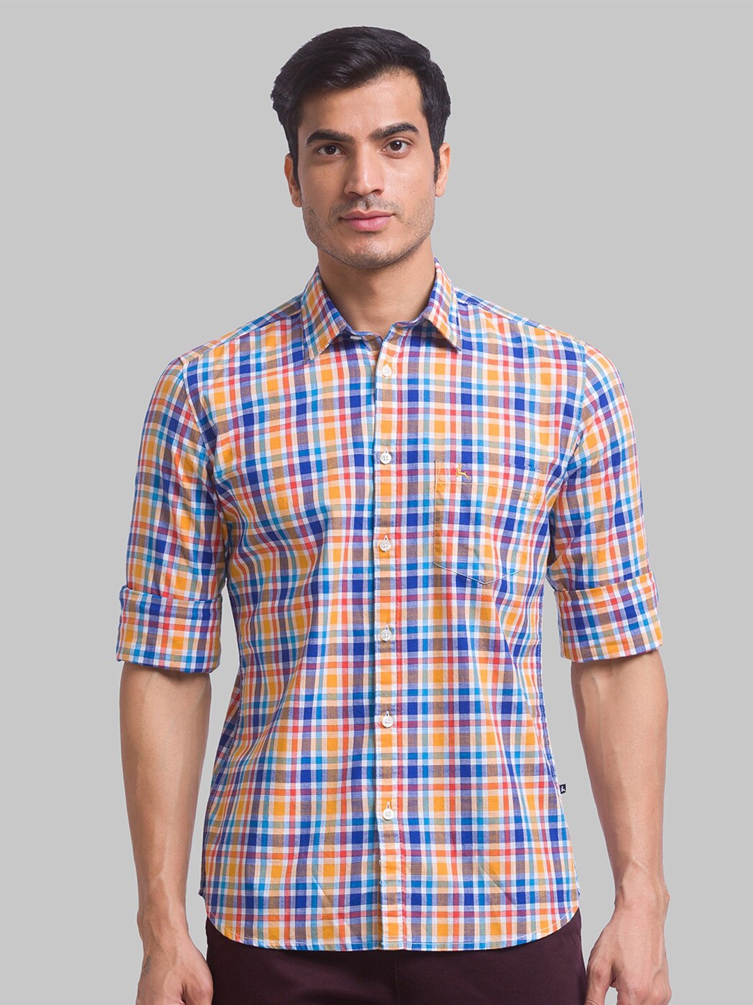 

Parx Men Orange Slim Fit Checked Casual Shirt