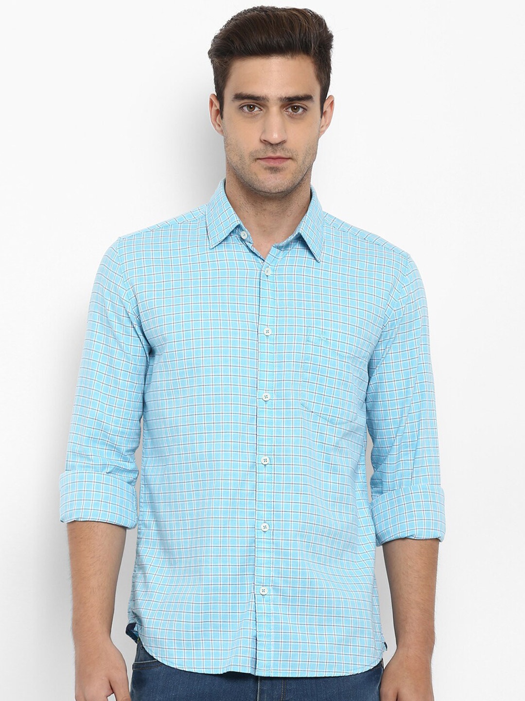 

Parx Men Blue Slim Fit Grid Tattersall Checked Casual Shirt