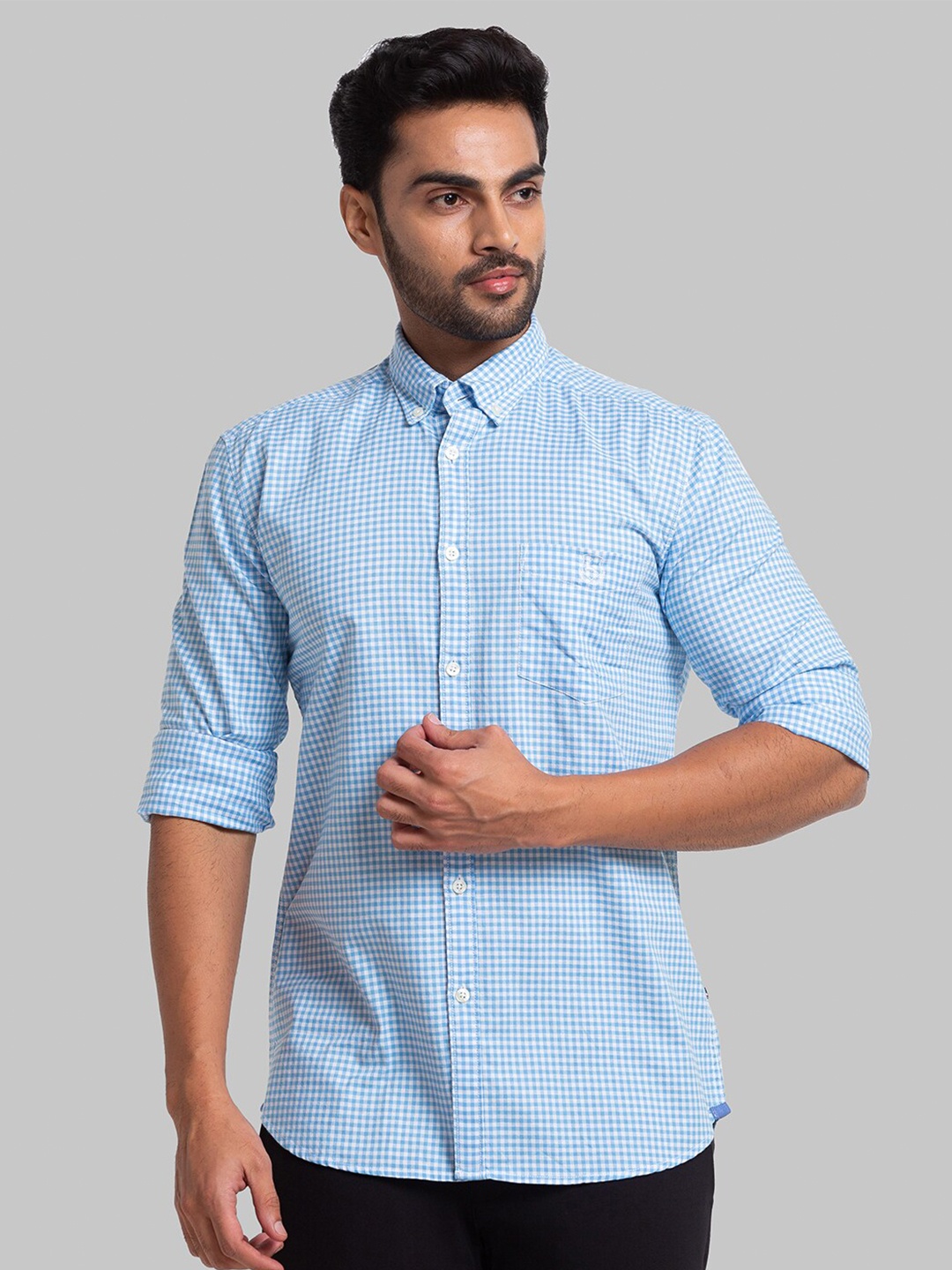 

Parx Men Blue Slim Fit Micro Checked Casual Shirt