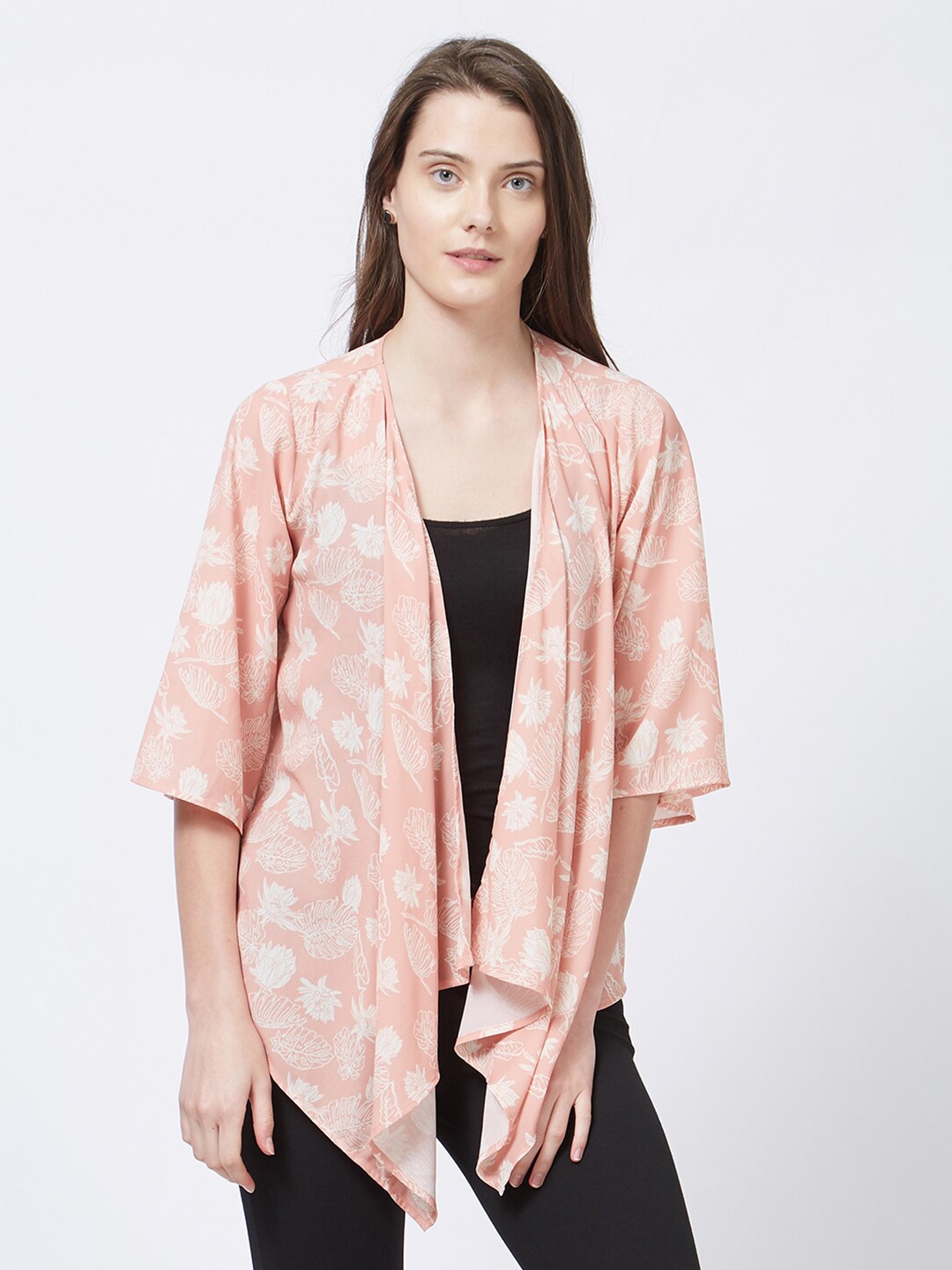 

109F Women Pink & White Printed Shrug