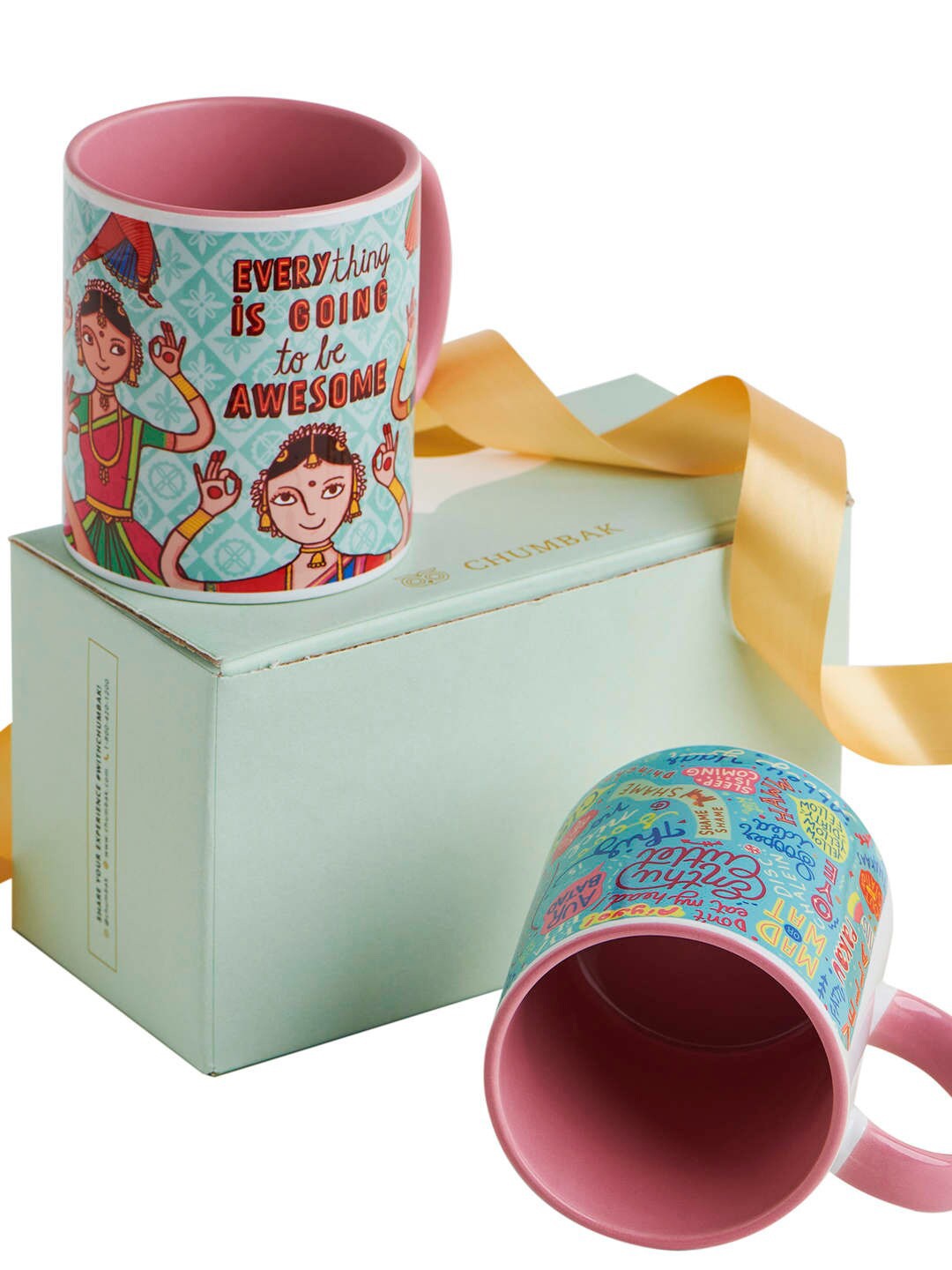 

Chumbak Pack Of 2 Pink & Blue Just Being Indian Mugs Gift Set
