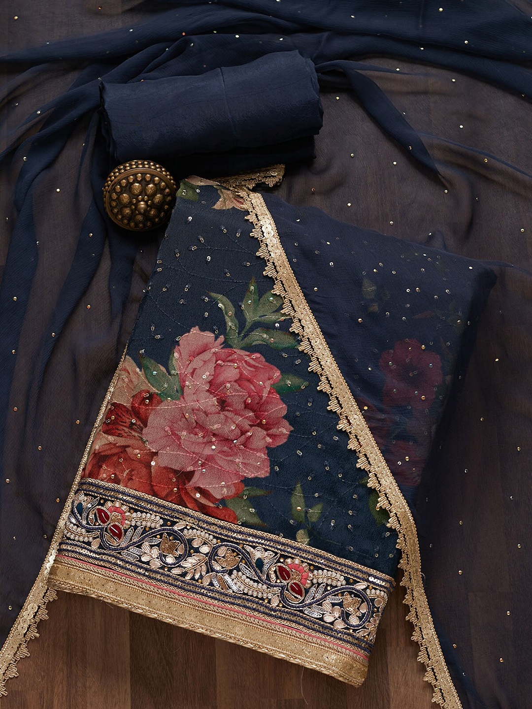 

Koskii Navy Blue & Red Embroidered Unstitched Dress Material