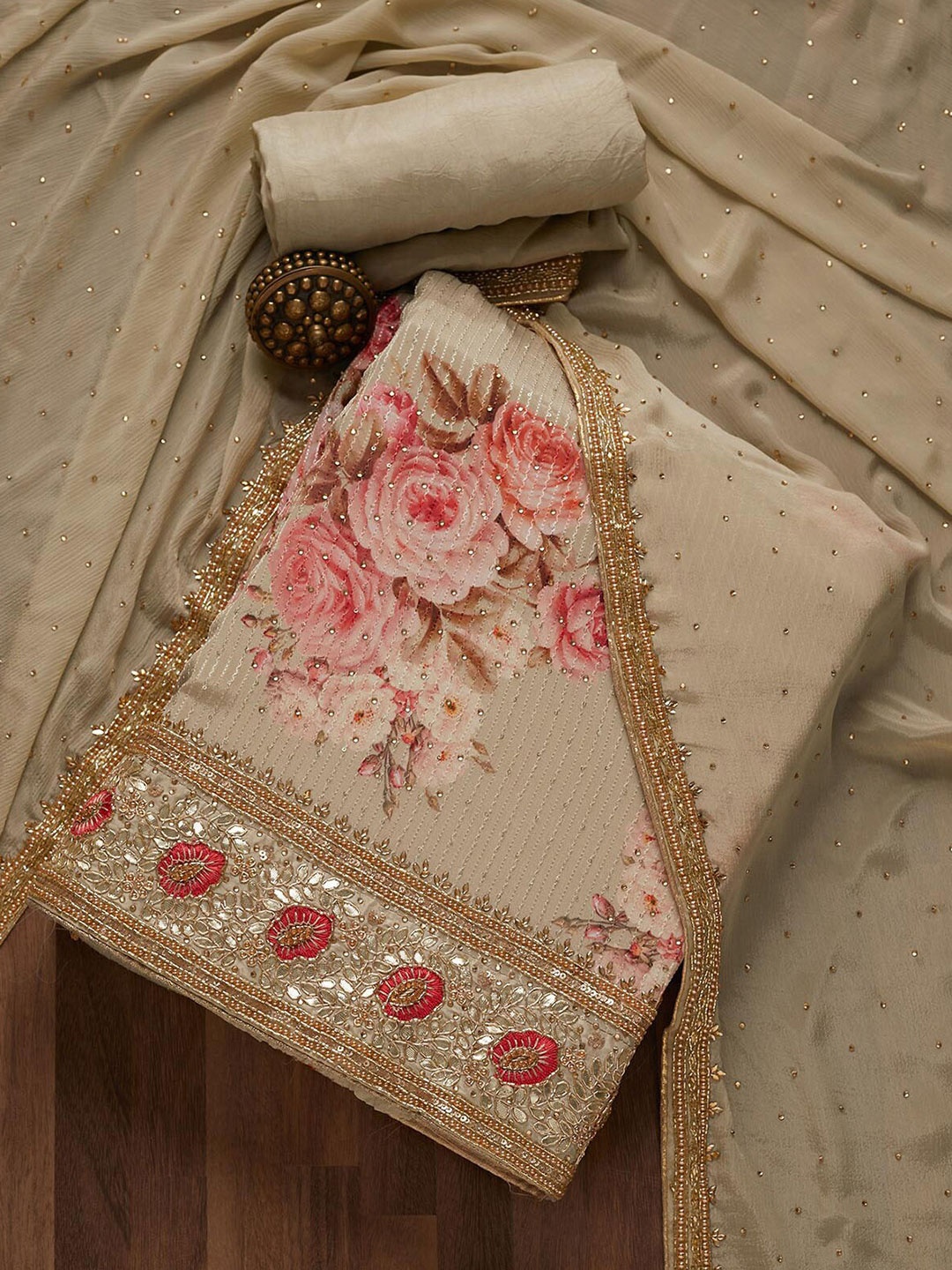 

Koskii Green & Pink Embroidered Unstitched Dress Material