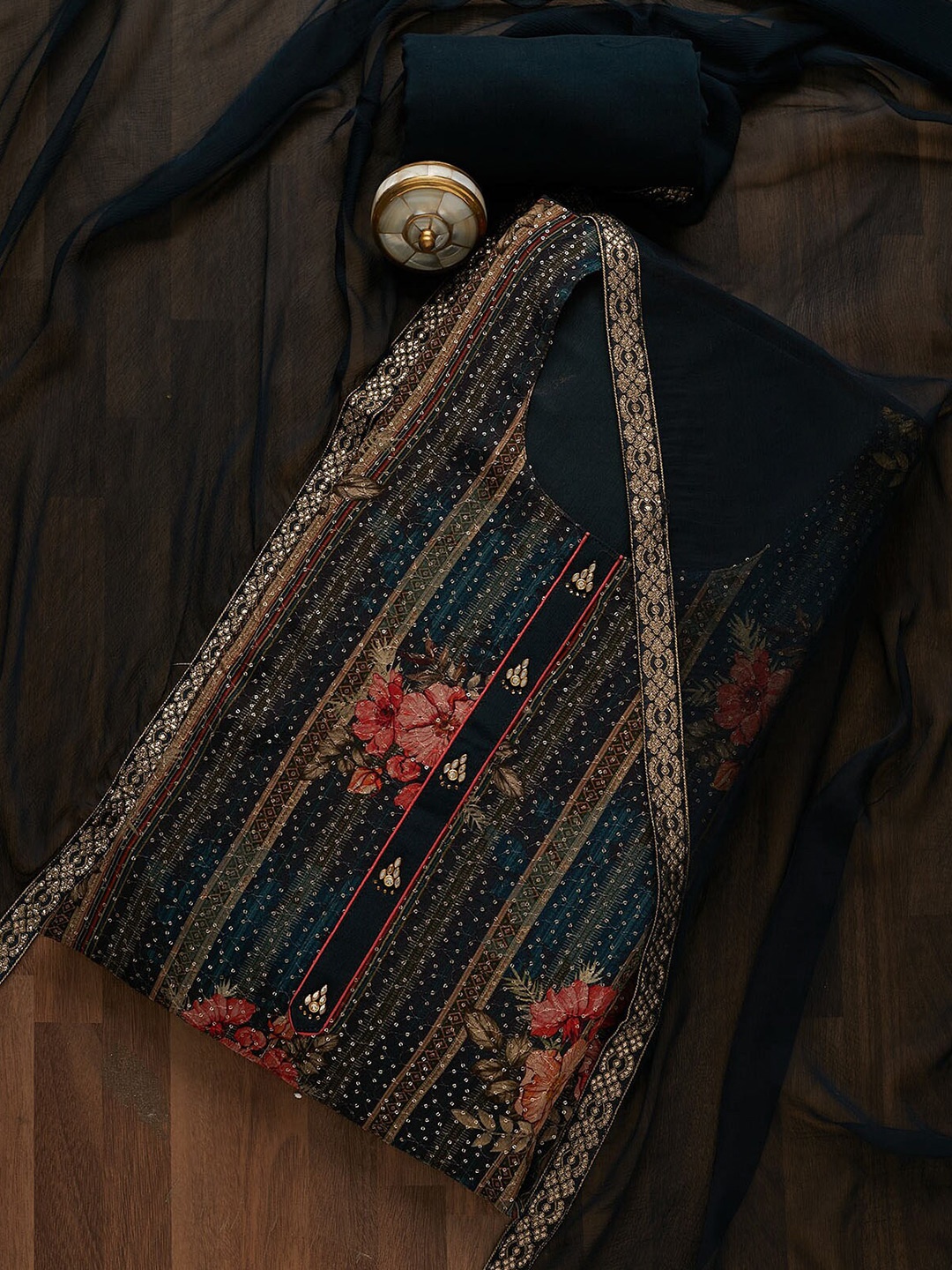 

Koskii Blue & Red Embroidered Unstitched Dress Material