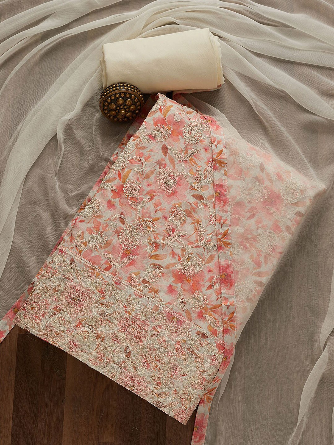 

Koskii White & Red Embroidered Unstitched Dress Material