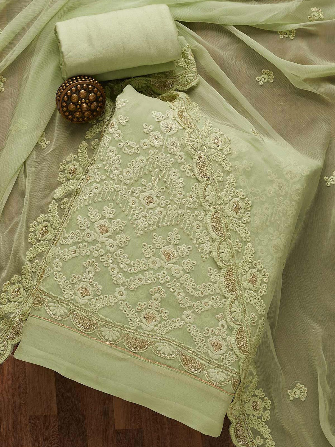 

Koskii Green Embroidered Unstitched Dress Material