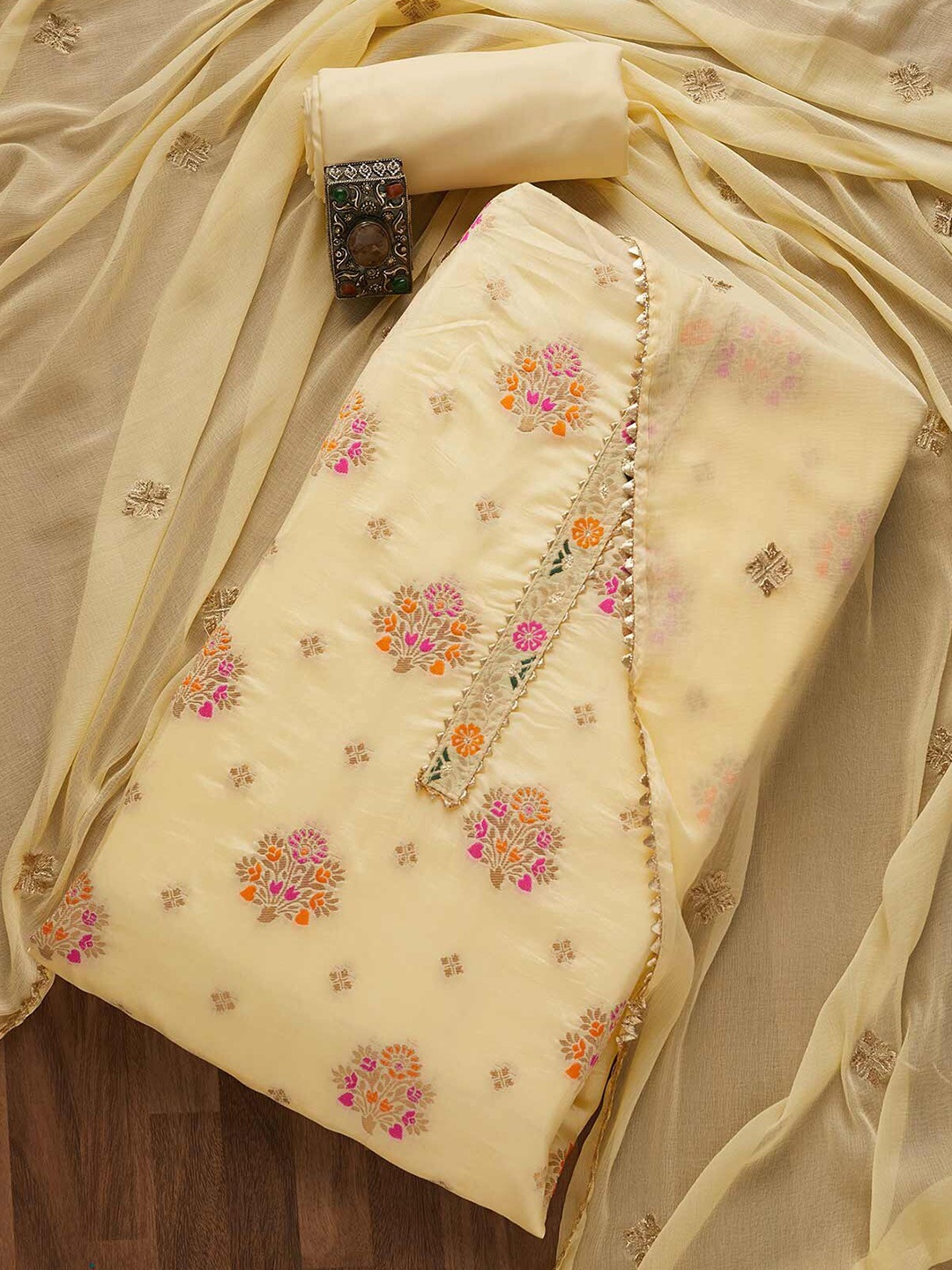 

Koskii Beige & Pink Embroidered Unstitched Dress Material