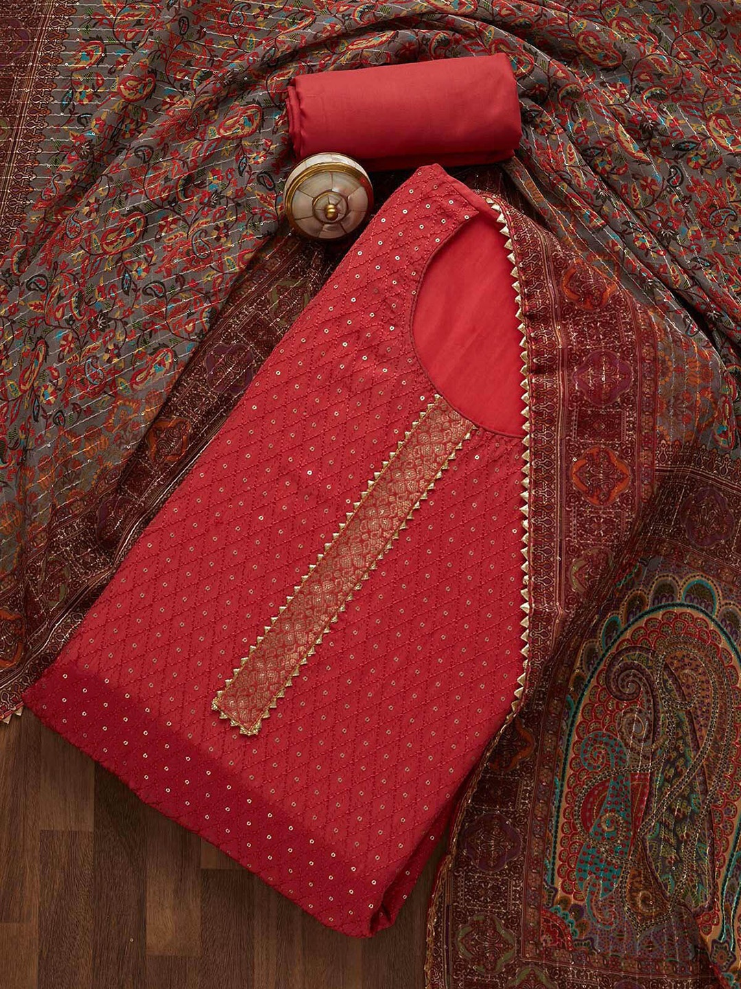 

Koskii Pink & Green Embroidered Unstitched Dress Material