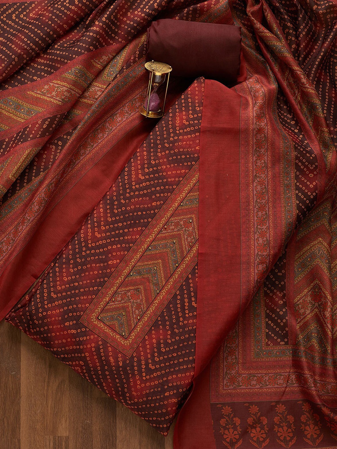 

Koskii Brown & Grey Printed Art Silk Unstitched Dress Material