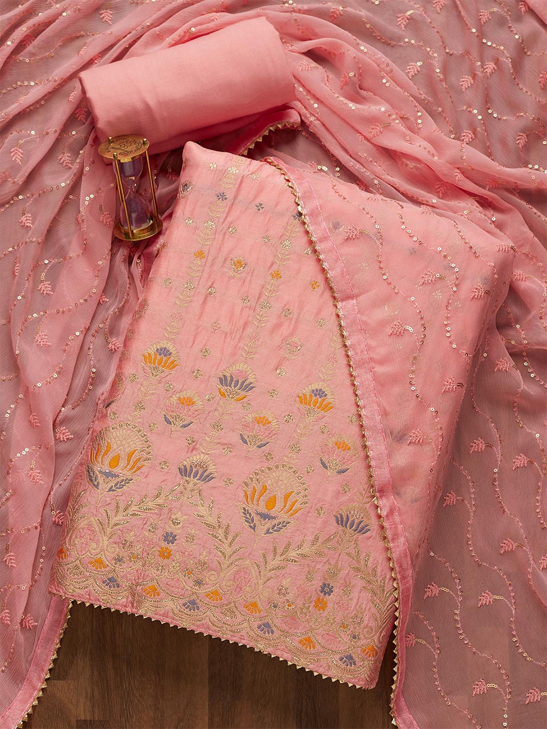 

Koskii Pink Embroidered Unstitched Dress Material