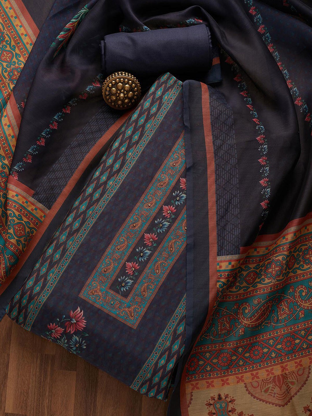 

Koskii Blue Embroidered Unstitched Dress Material