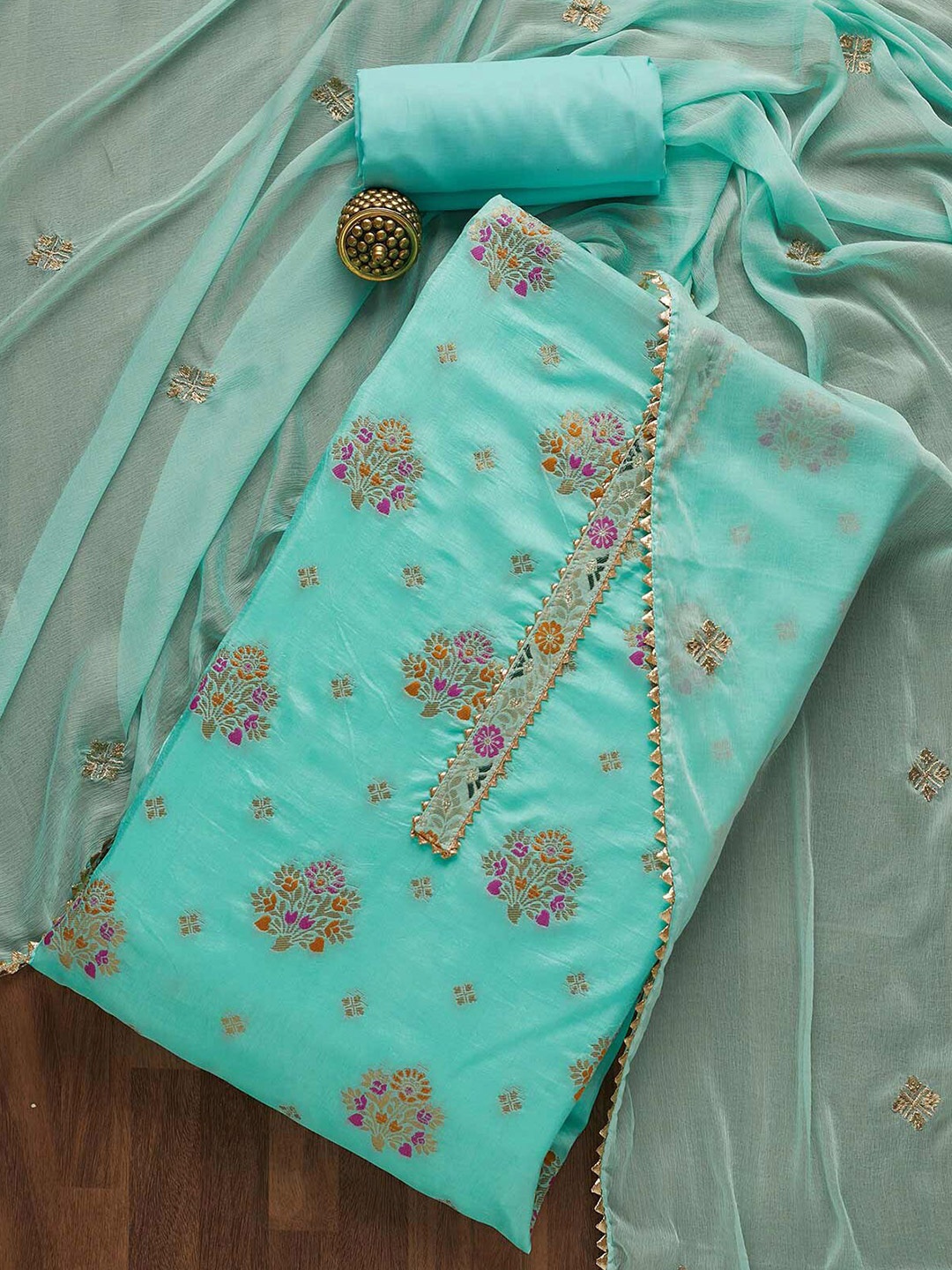 

Koskii Green & Pink Embroidered Unstitched Dress Material