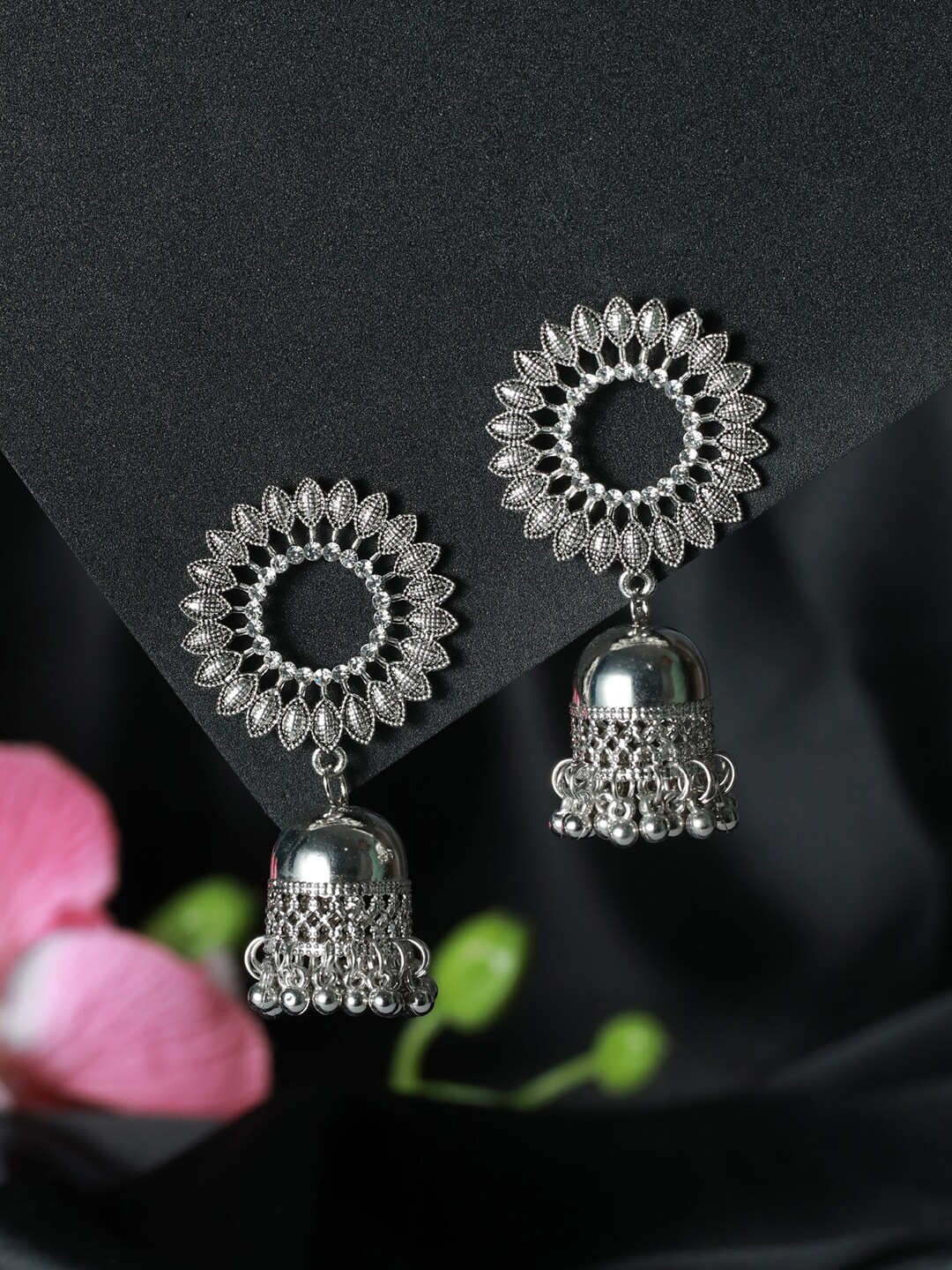 

Jazz and Sizzle Silver-Toned Circular Jhumkas Earrings