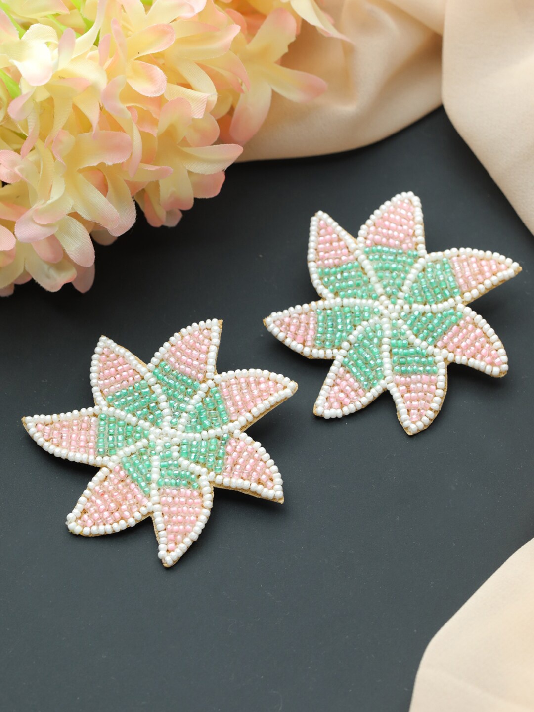 

Jazz and Sizzle Women Pink & Green Star Shaped Studs Earrings