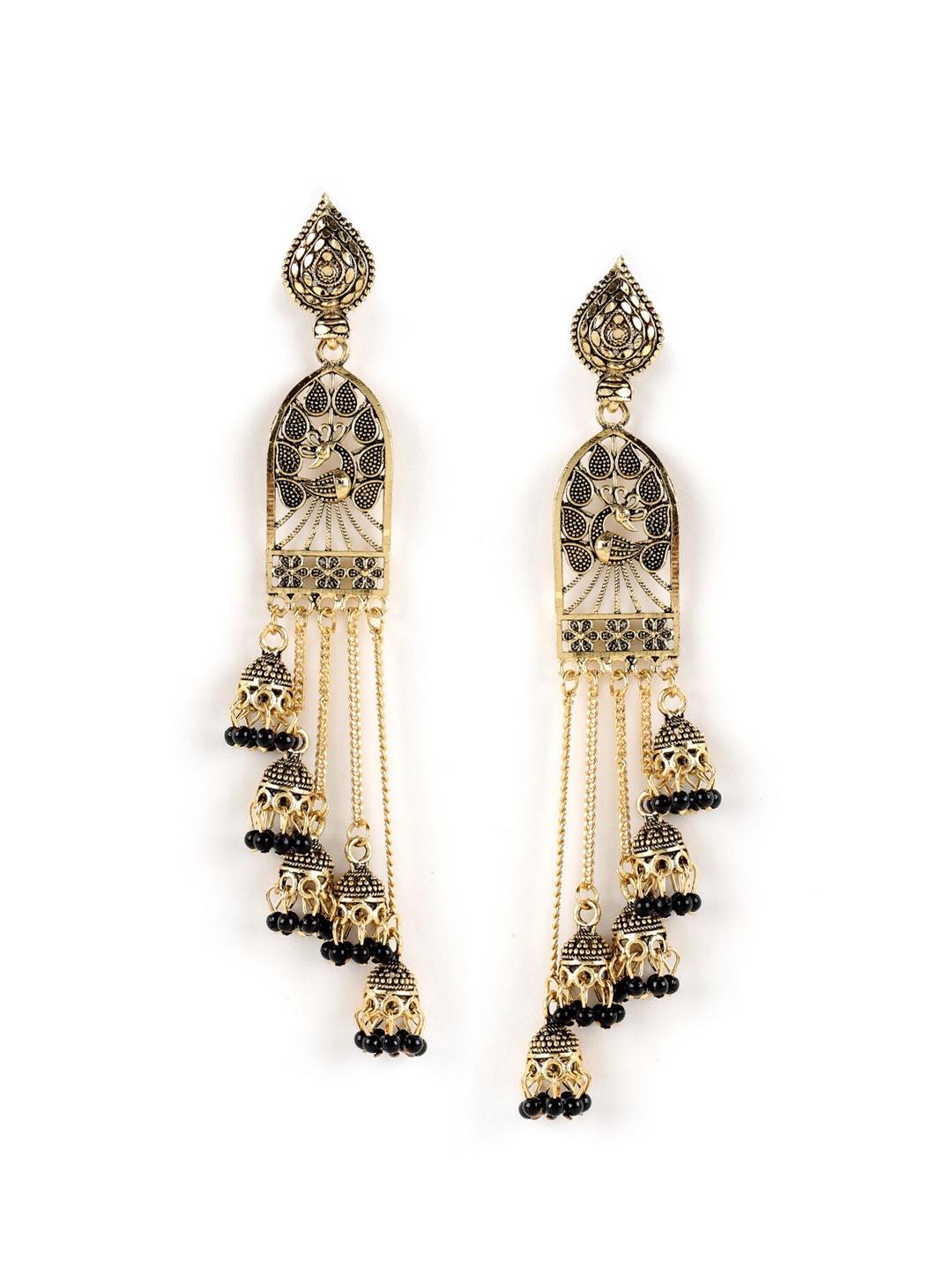 

Jazz and Sizzle Women Black Peacock Shaped Jhumkas Earrings