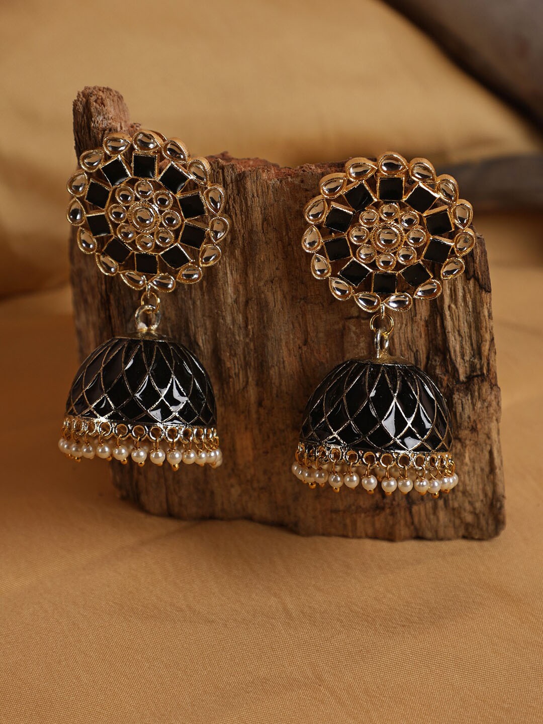 

Jazz and Sizzle Black Dome Shaped Jhumkas Earrings