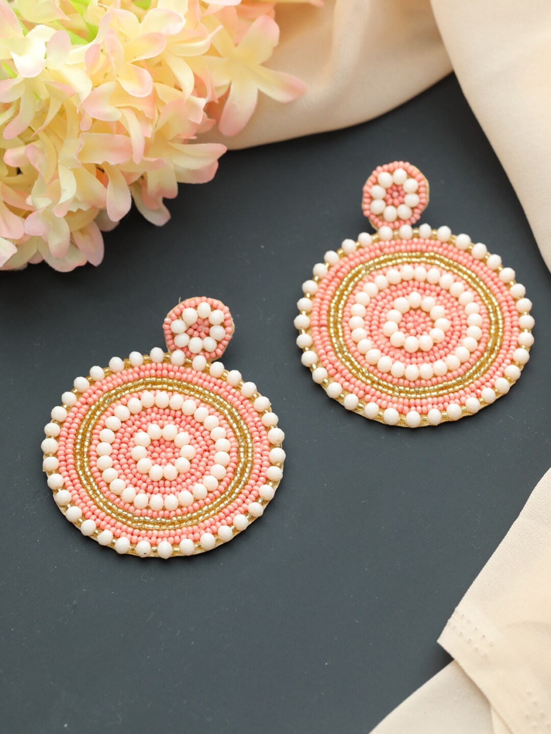 

Jazz and Sizzle Pink & Off White Geometric Drop Earrings