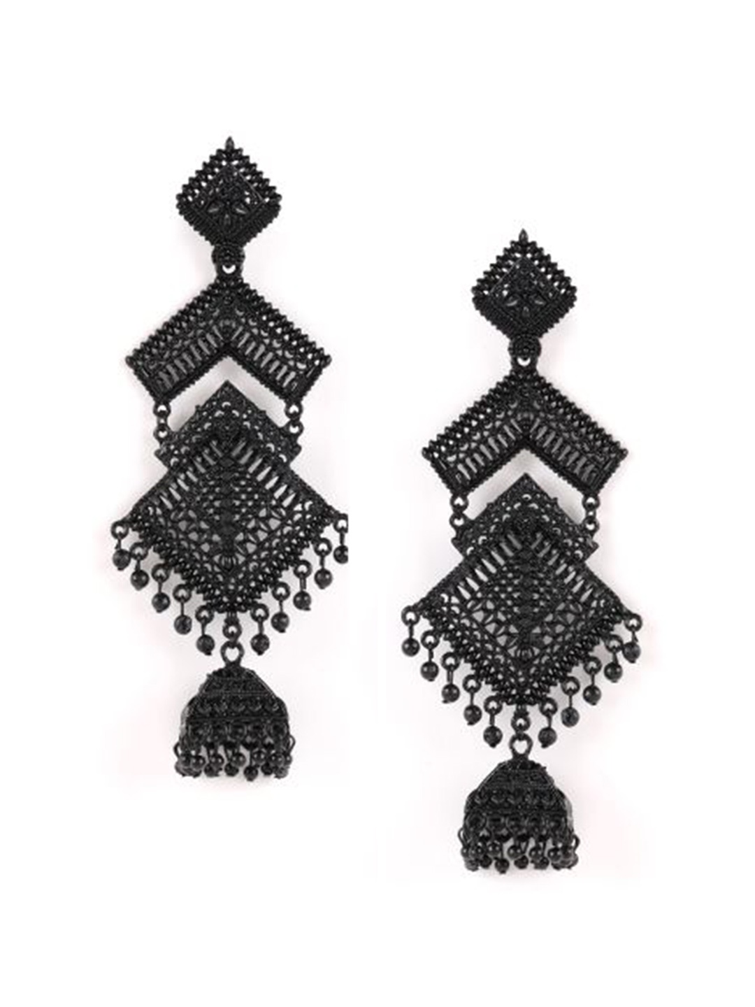 

Jazz and Sizzle Black Contemporary Jhumkas Earrings