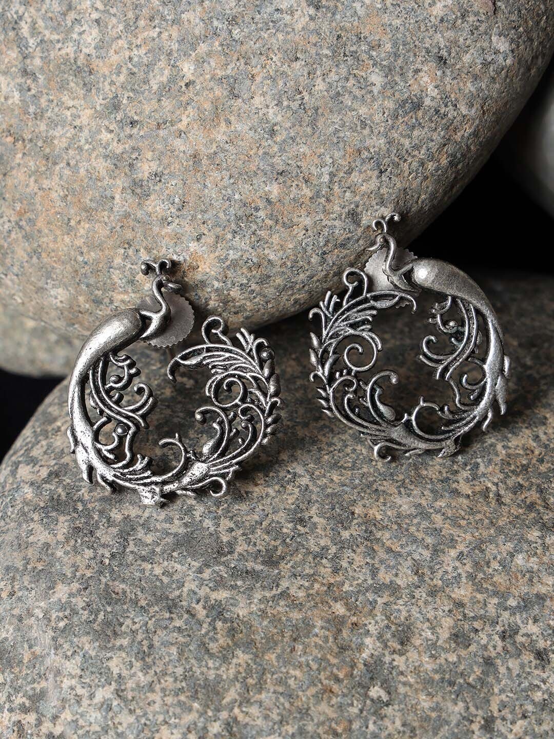 

Jazz and Sizzle Women Silver-Toned Peacock Shaped Studs Earrings