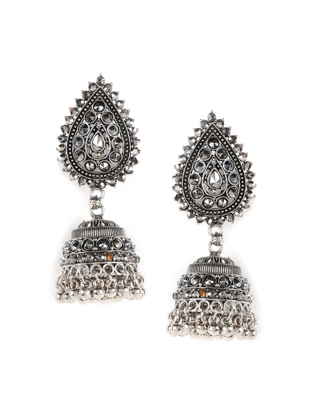 

Jazz and Sizzle Silver-Toned Leaf Shaped Jhumkas Earrings