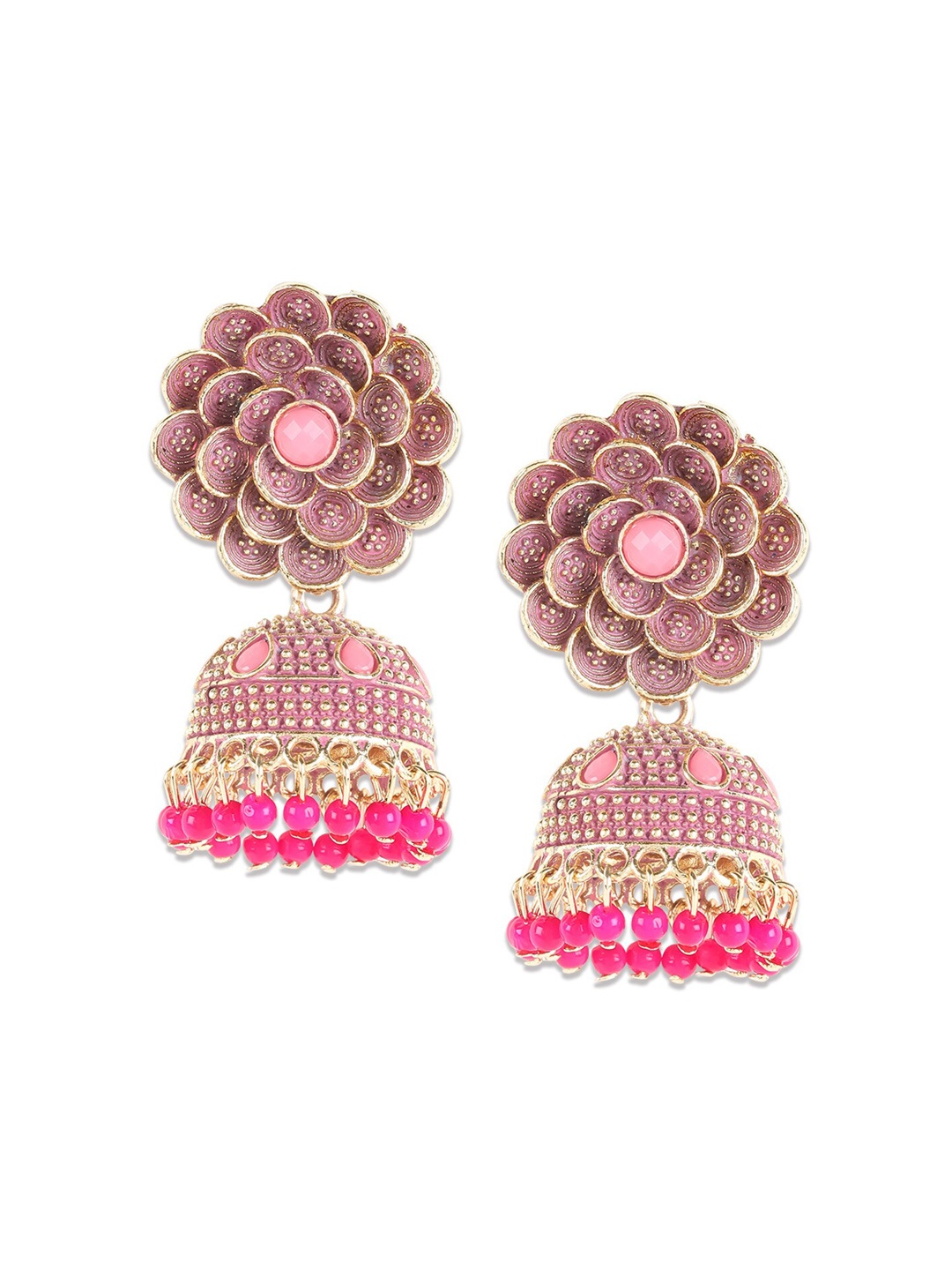 

Jazz and Sizzle Women Pink Floral Jhumkas Earrings
