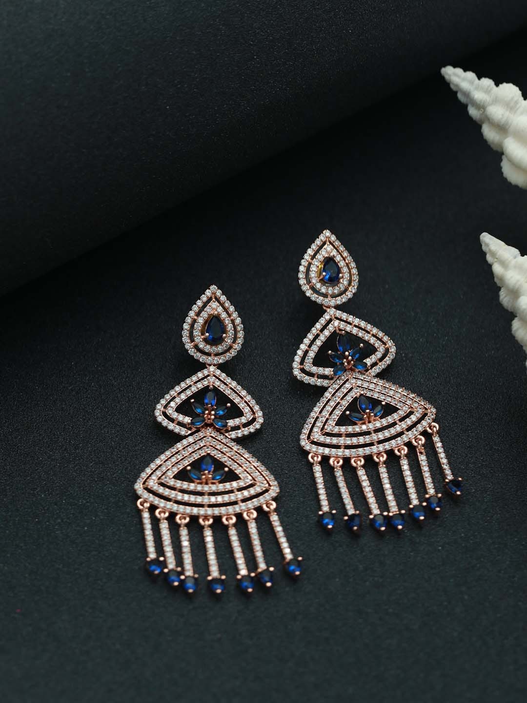 

Jazz and Sizzle Blue Crescent Shaped Drop Earrings