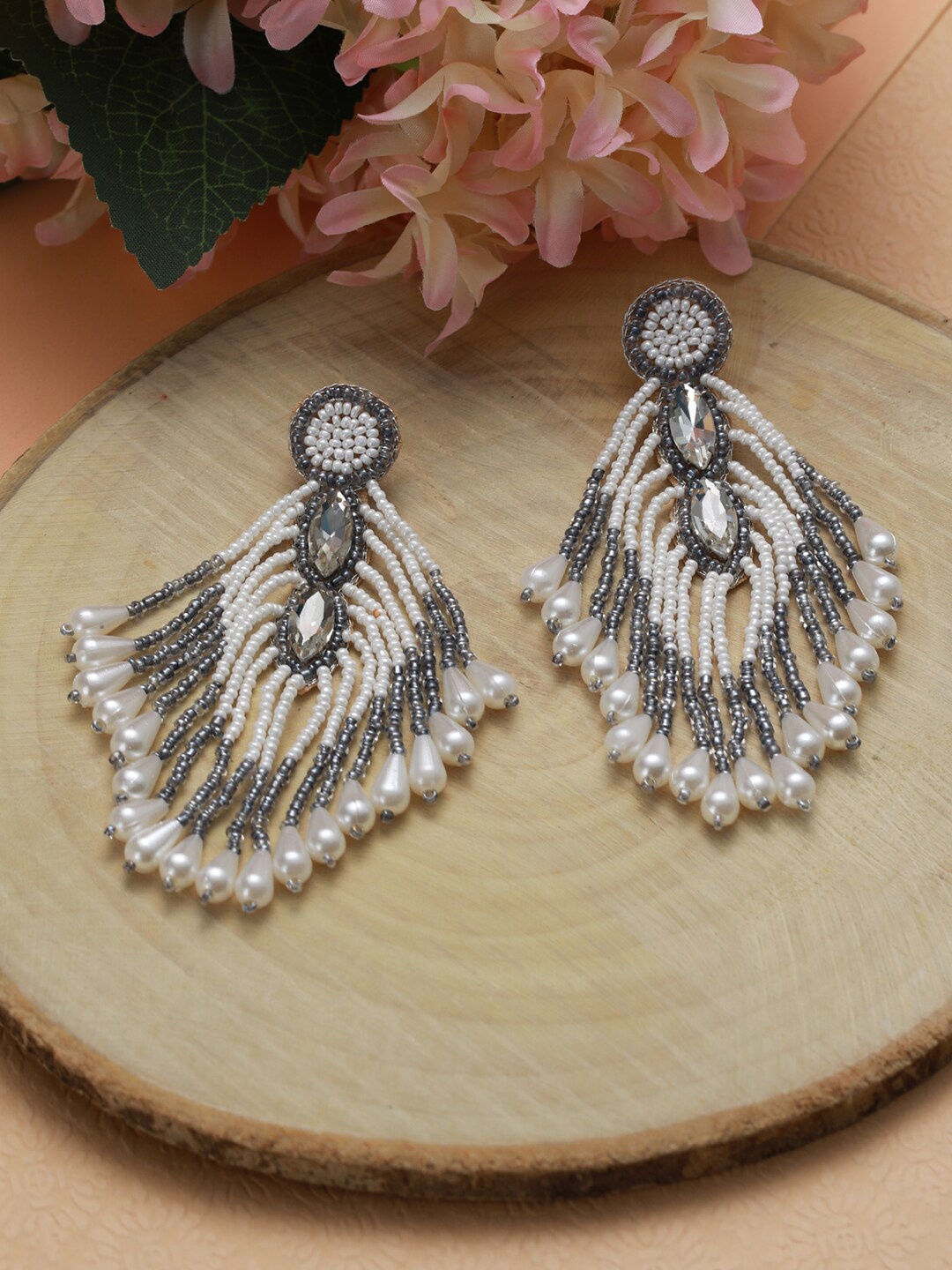 

Jazz and Sizzle Grey Leaf Shaped Drop Earrings