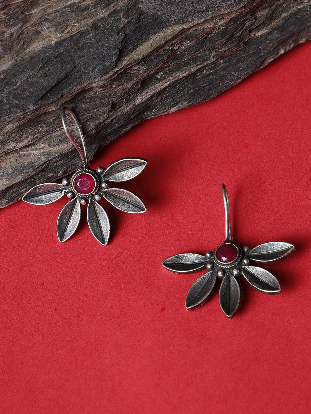 

Jazz and Sizzle Silver-Toned Floral Drop Earrings