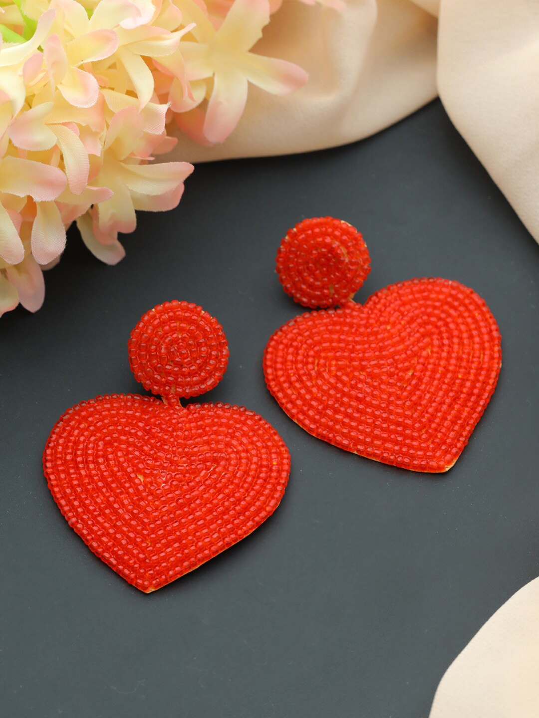 

Jazz and Sizzle Red Silver-Plated Heart Shaped Drop Earrings